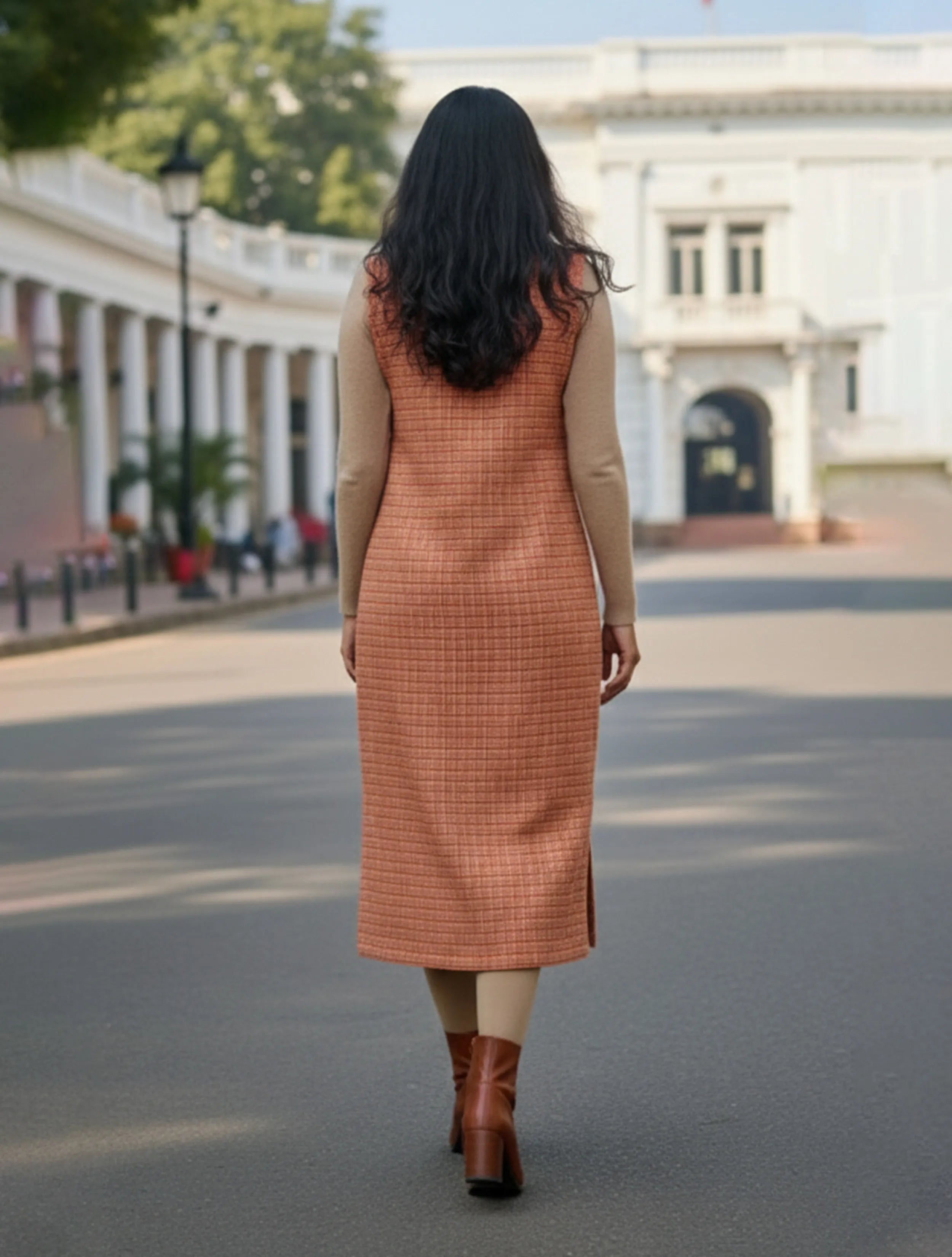 trueBrowns Rust Check Woollen Blazer Dress