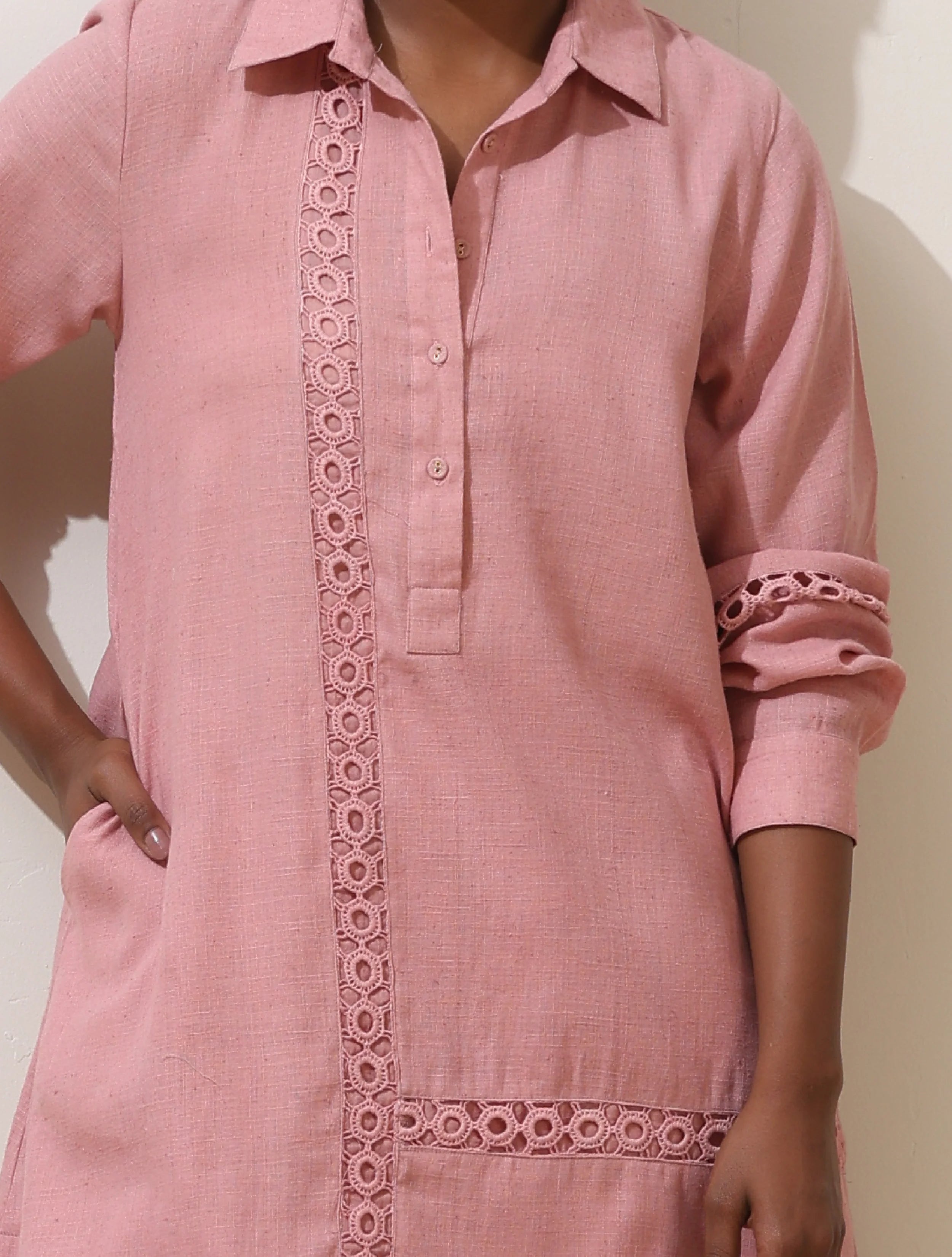 trueBrowns Sakura Pink Natural Cotton Kurta Co-ord Set