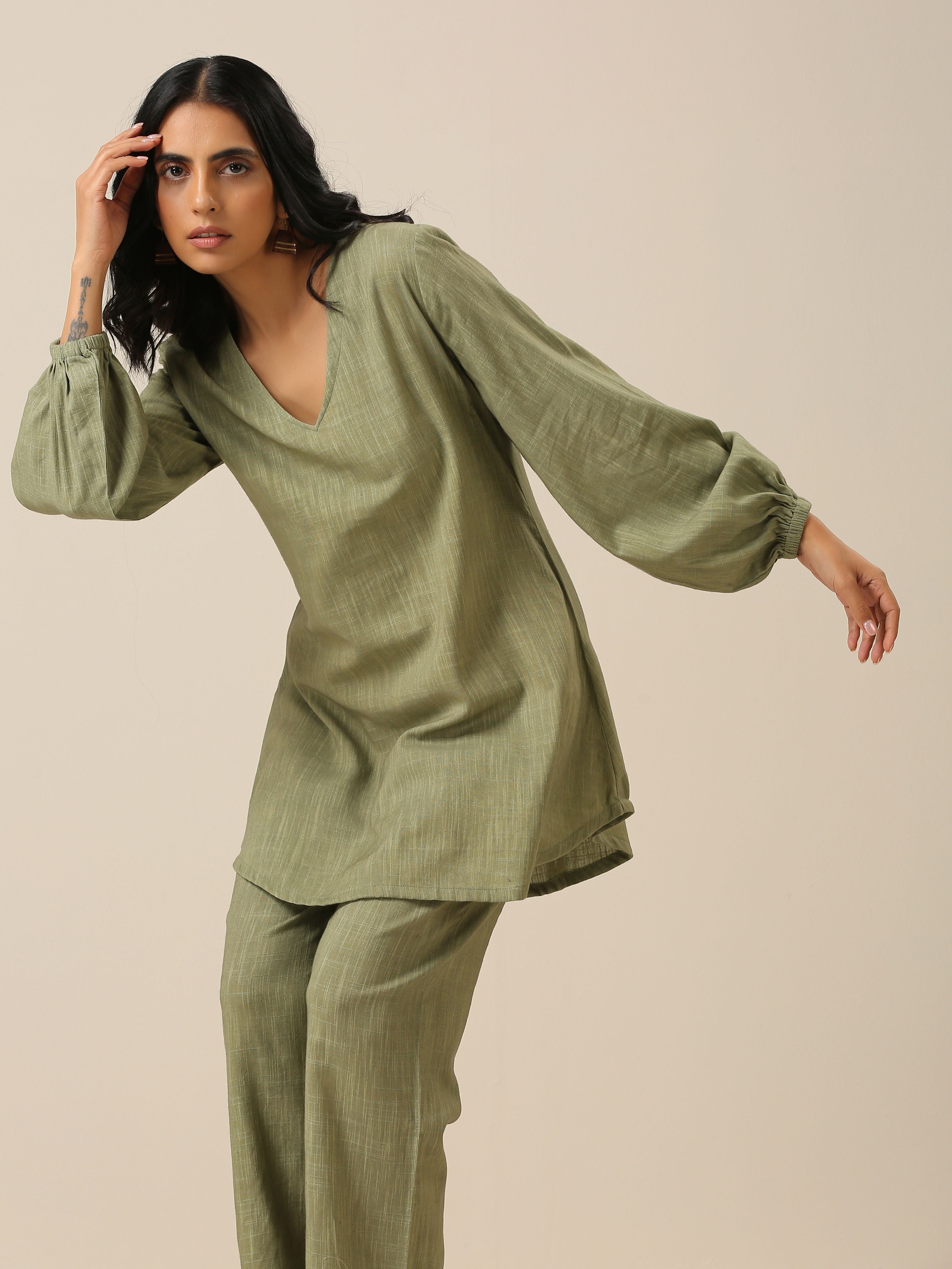 Sage Slub Textured Short Co-Ord Set