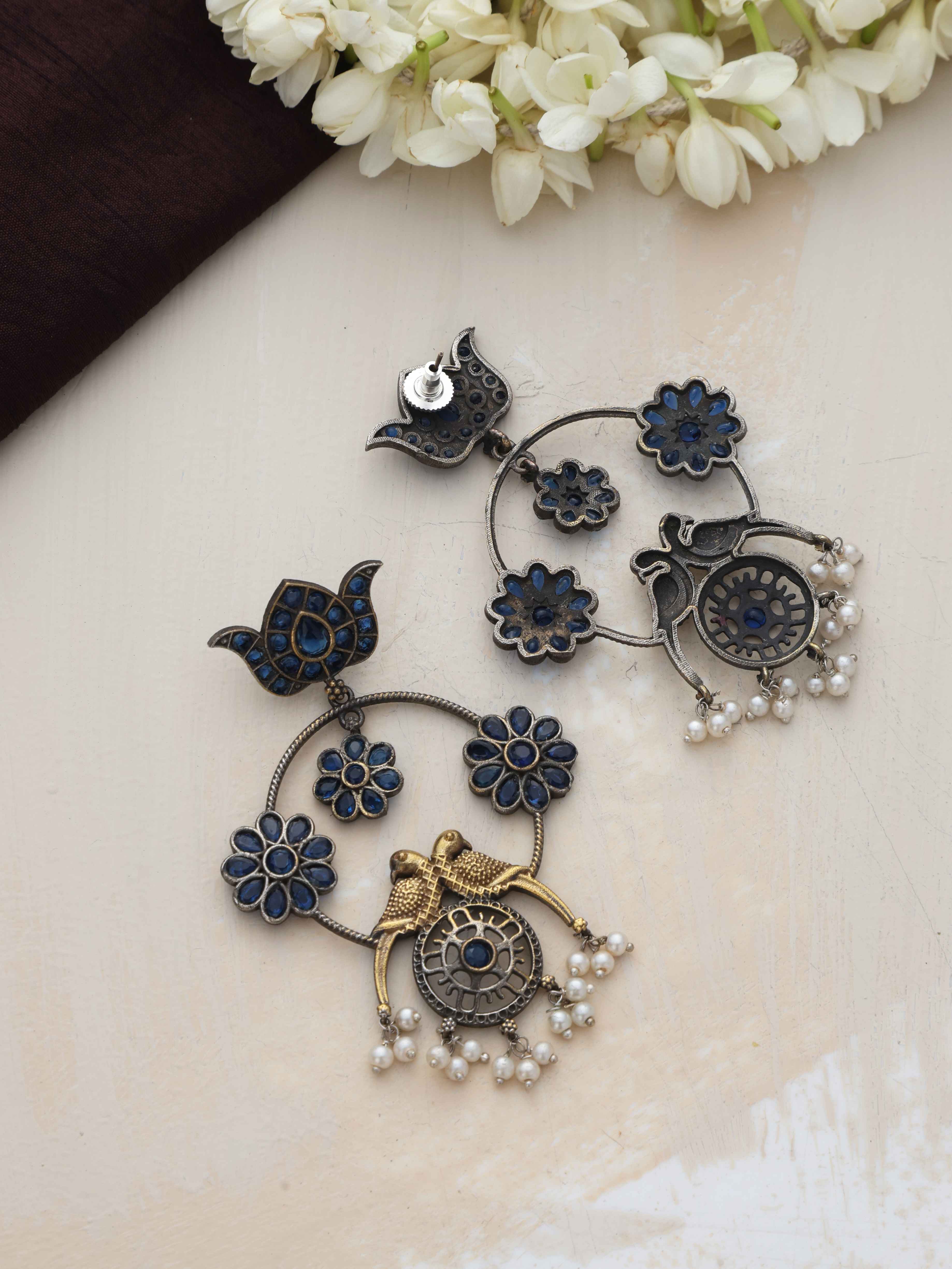 trueBrowns Silver Tone Chandbali Earrings