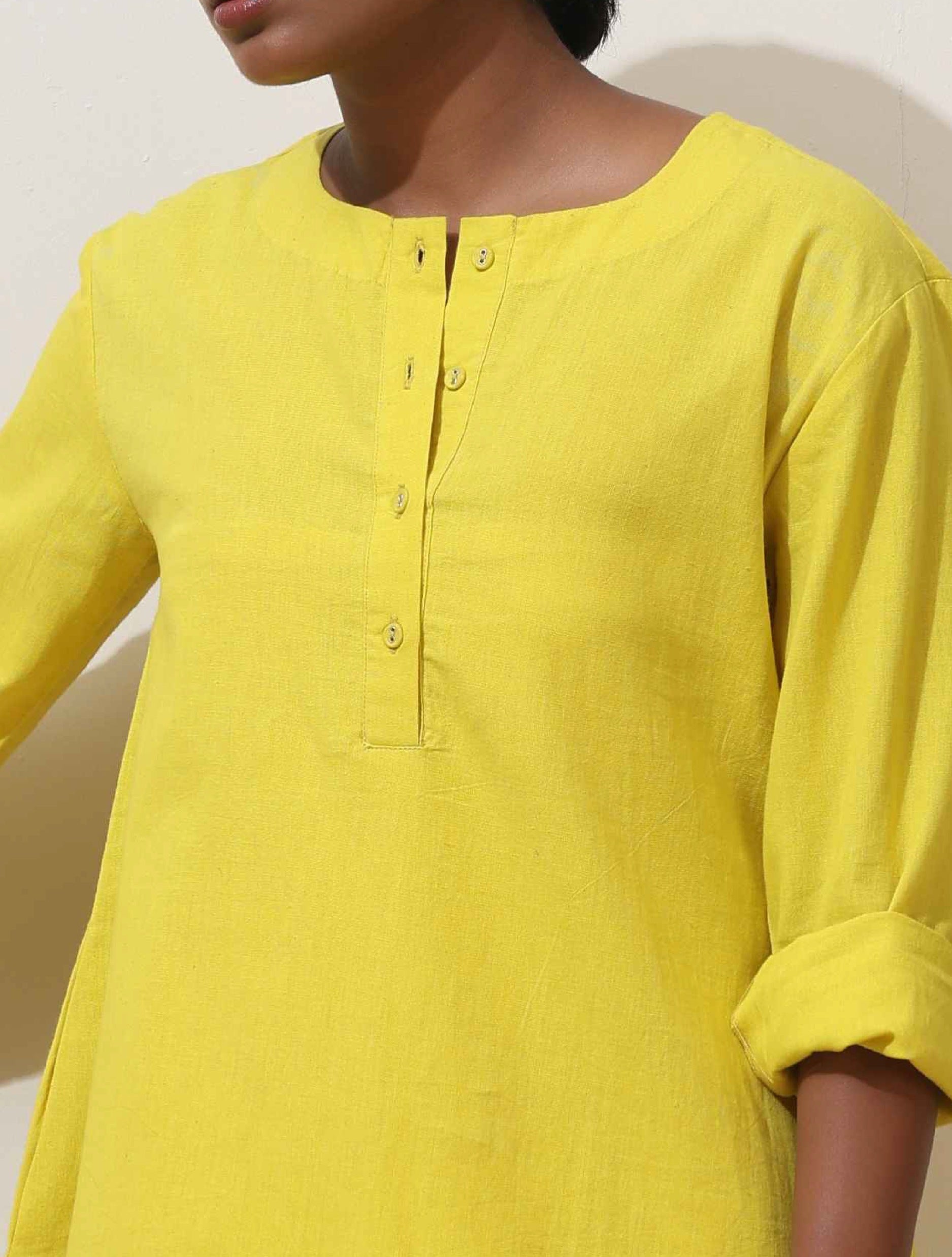 trueBrowns Lime Cotton Linen Kurta Co-Ord Set