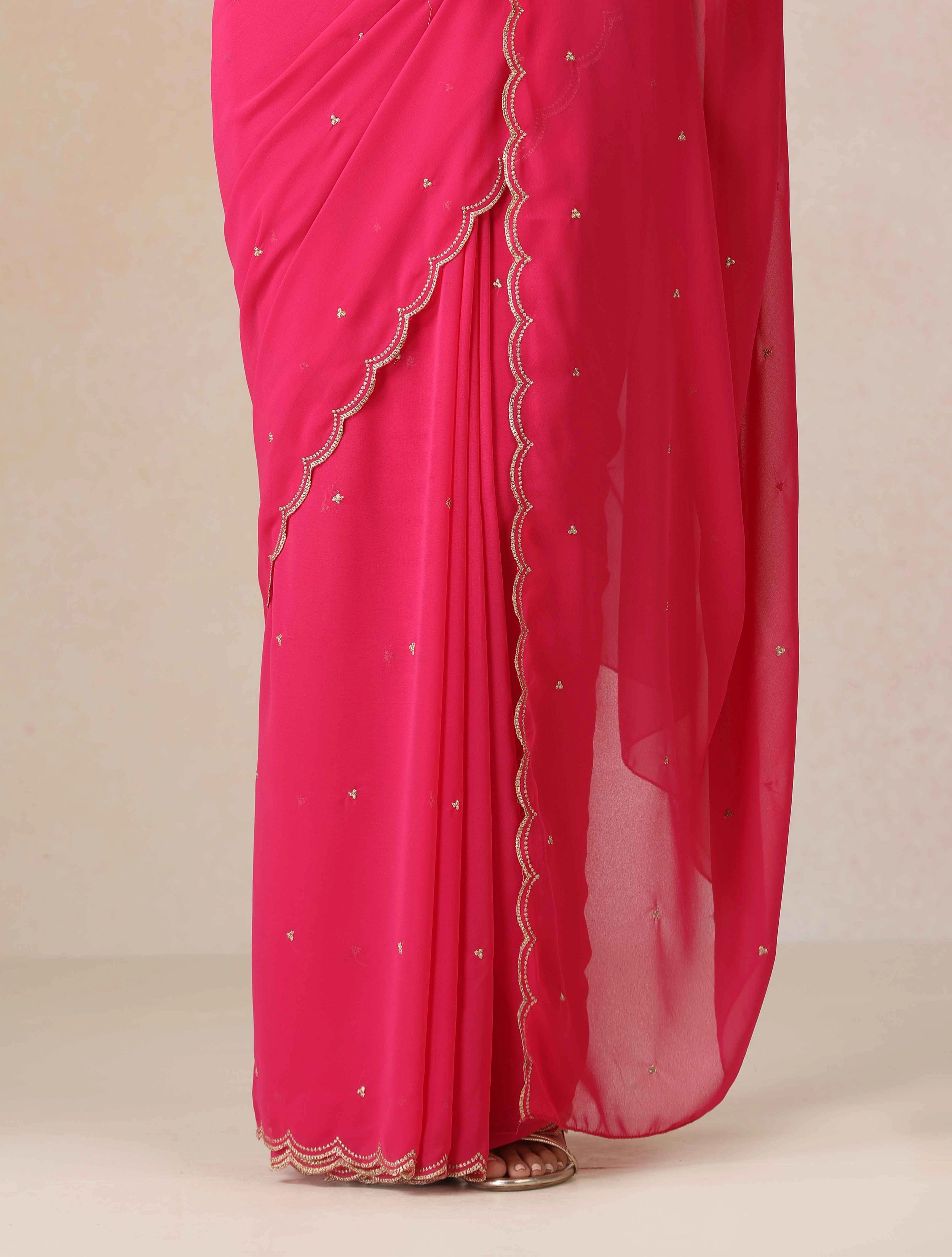 trueBrowns Pink Georgette Embroidered Saree With unstitched Blouse