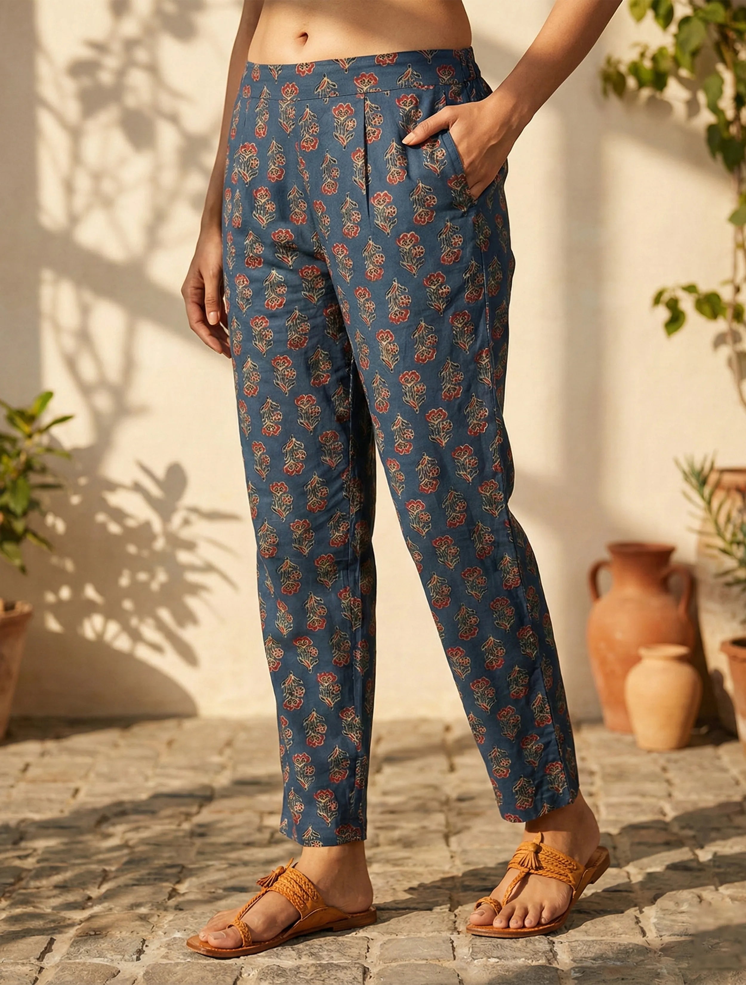 trueBrowns Blue Boota Print Angrakha Kurta Pant Dupatta Set