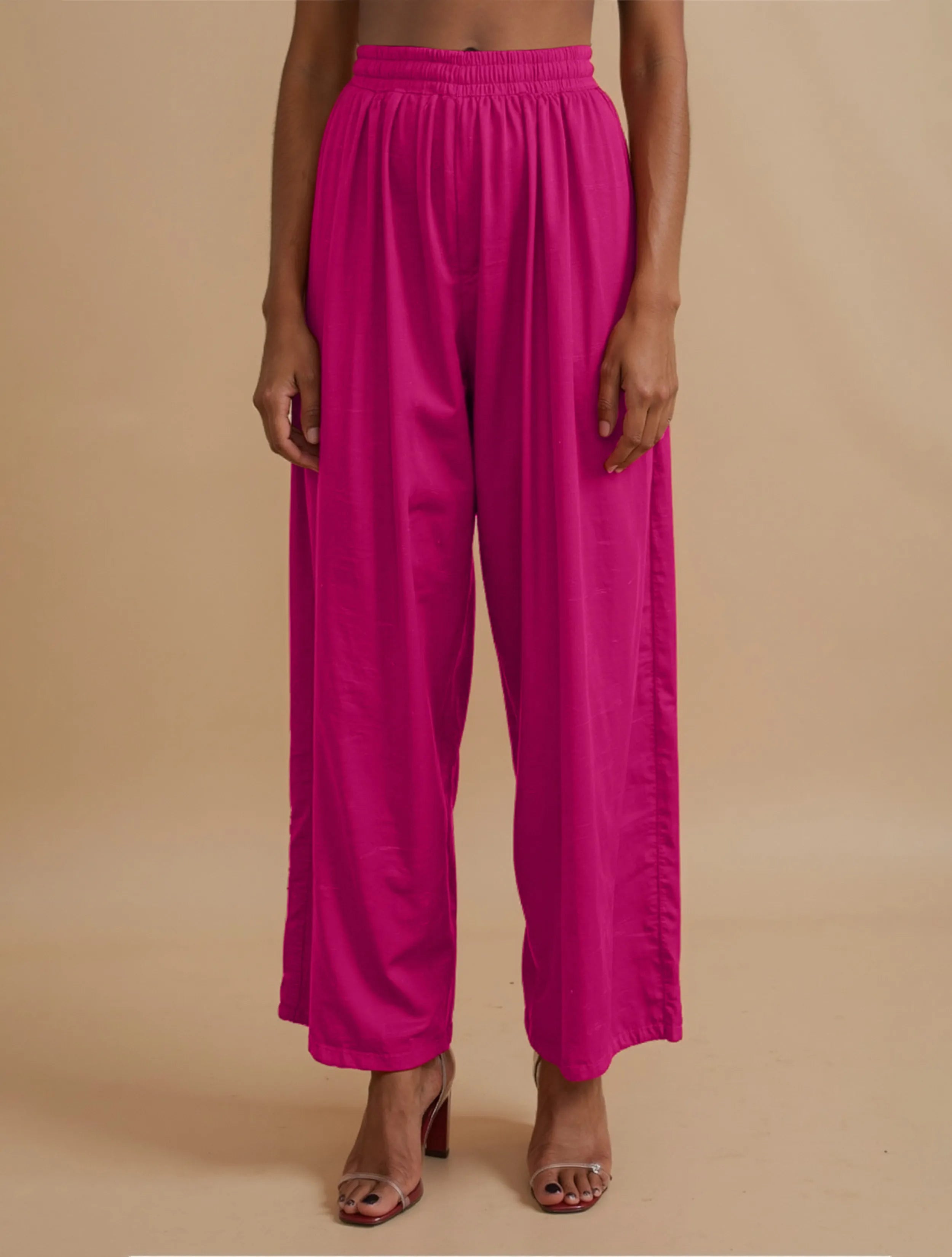 trueBrowns Pink Brocade A-Line Kurta Co-Ord Pants Set