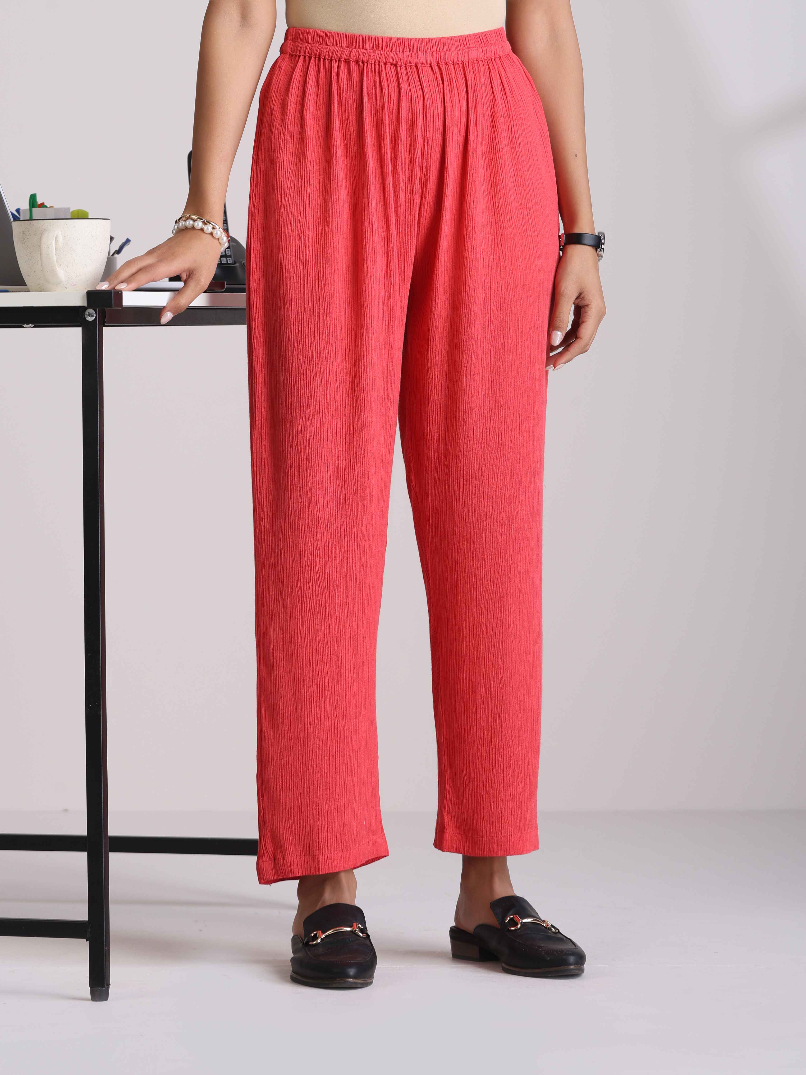 trueBrowns Peach Crinkle Flared Kurta Co-ord Set