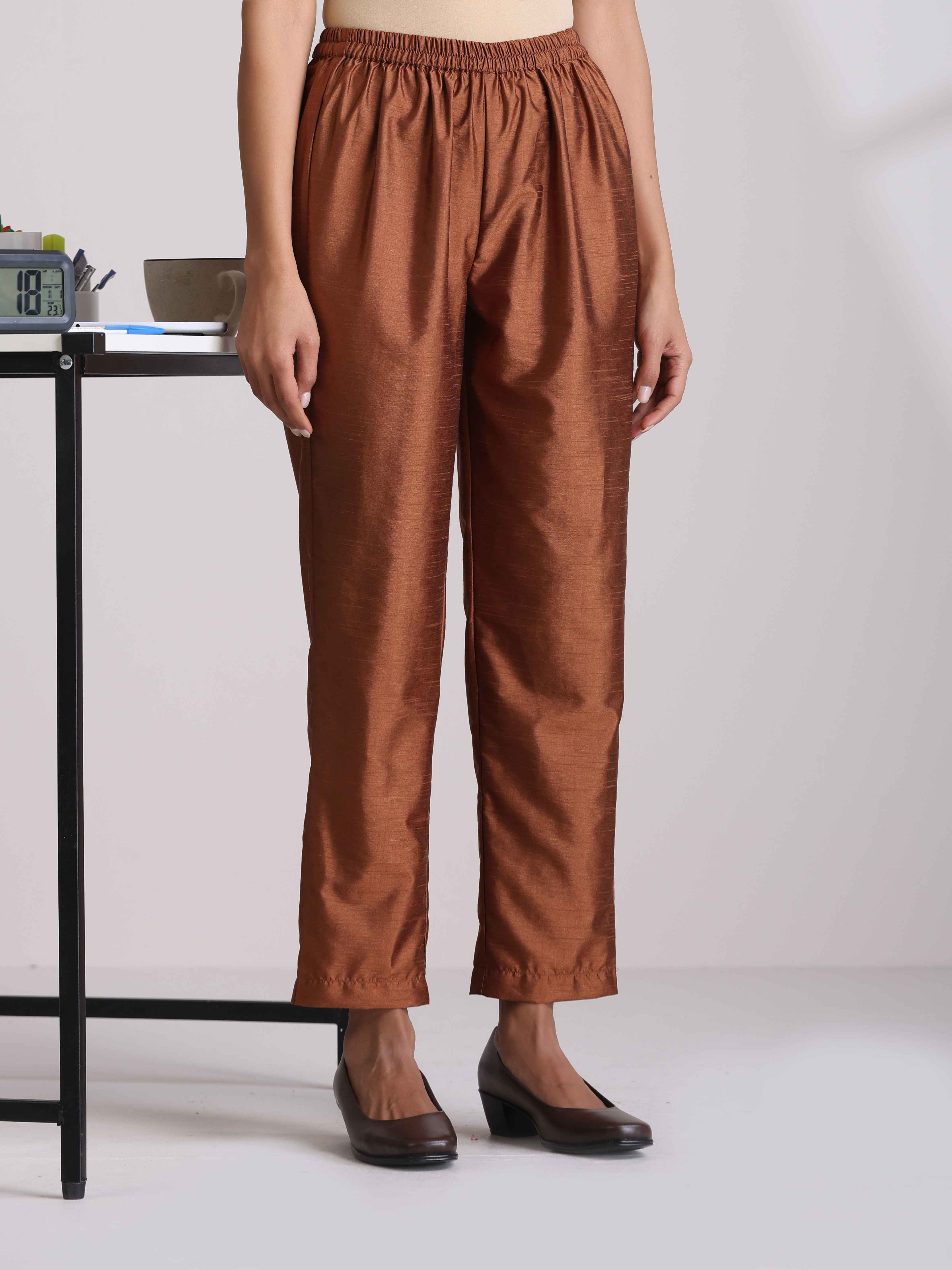 trueBrowns Red Silk Kurta Co-ord Set