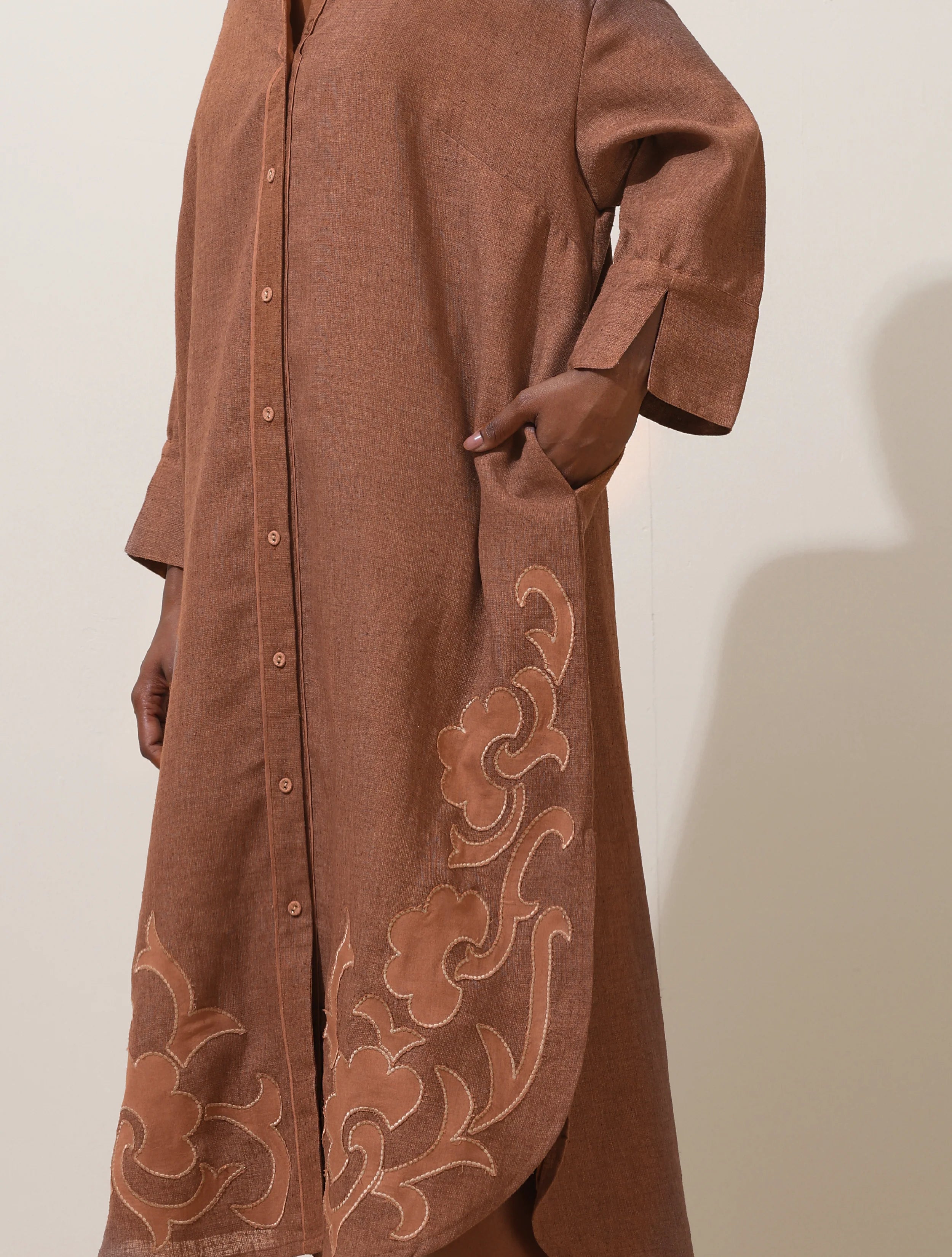 trueBrowns Sierra Brown Embroidered Natural Cotton Dress