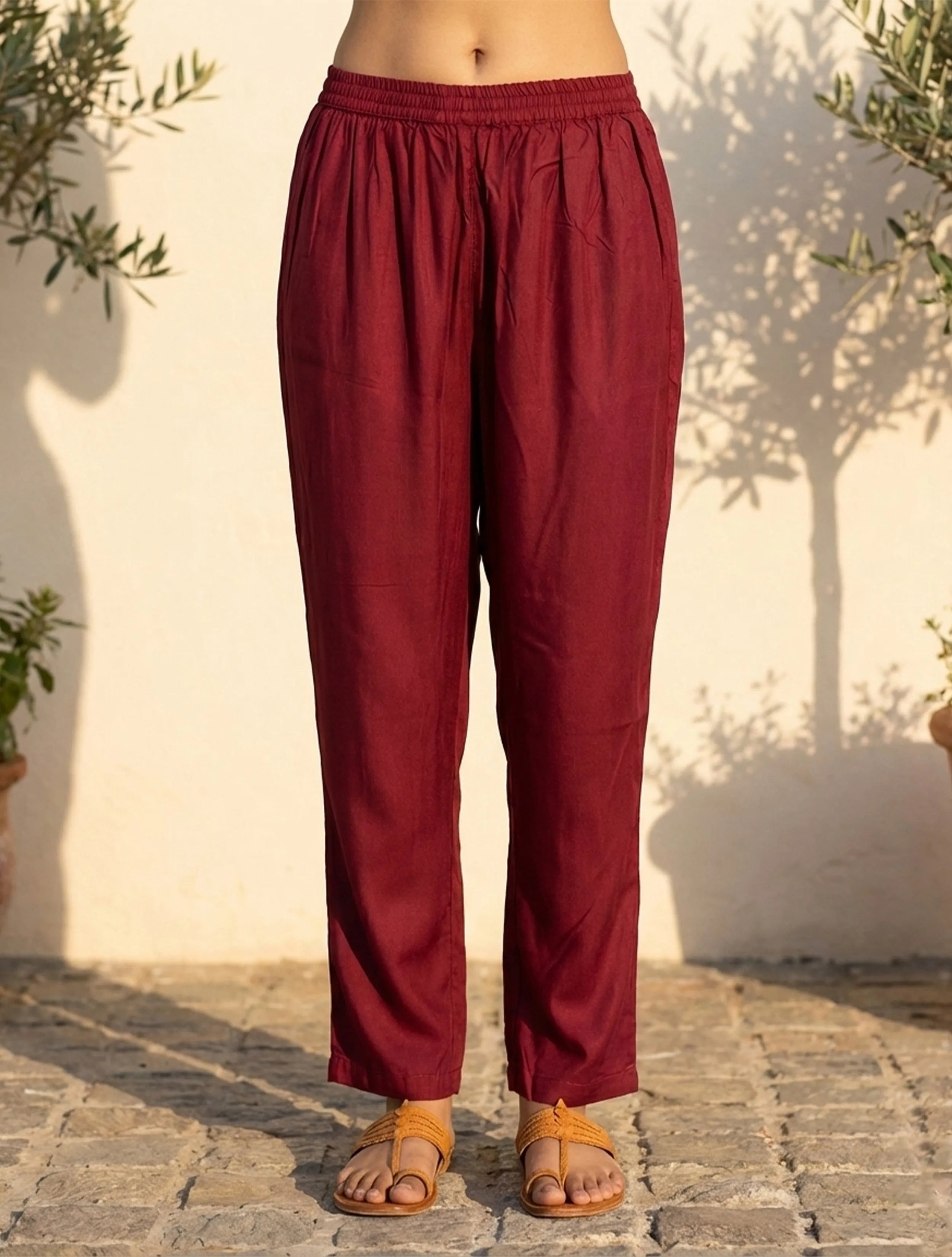 trueBrowns Red Ikat Print Embroidered V-Neck Kurta Pant Dupatta Set