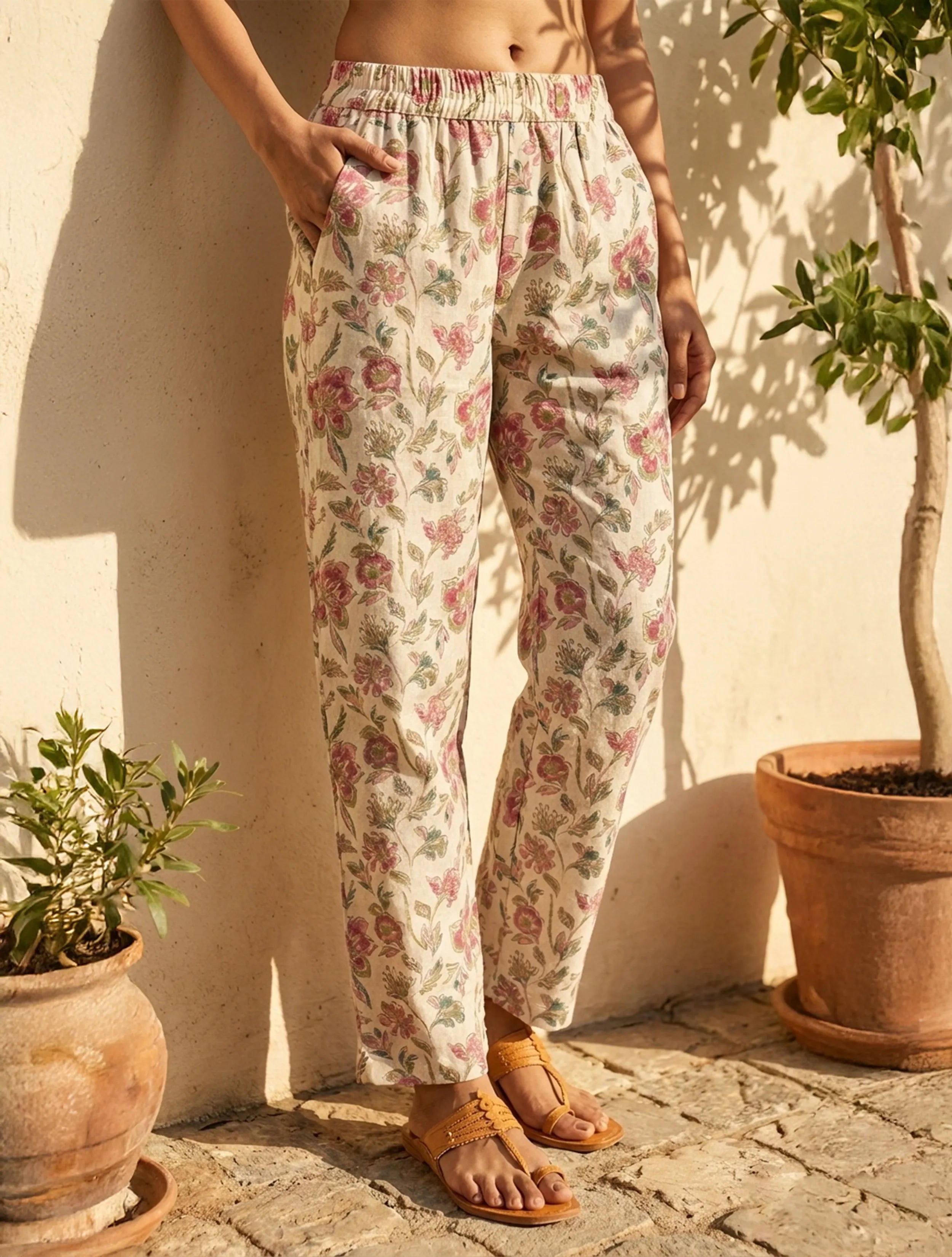 trueBrowns Ivory Floral Boota Print Kurta Pant Set