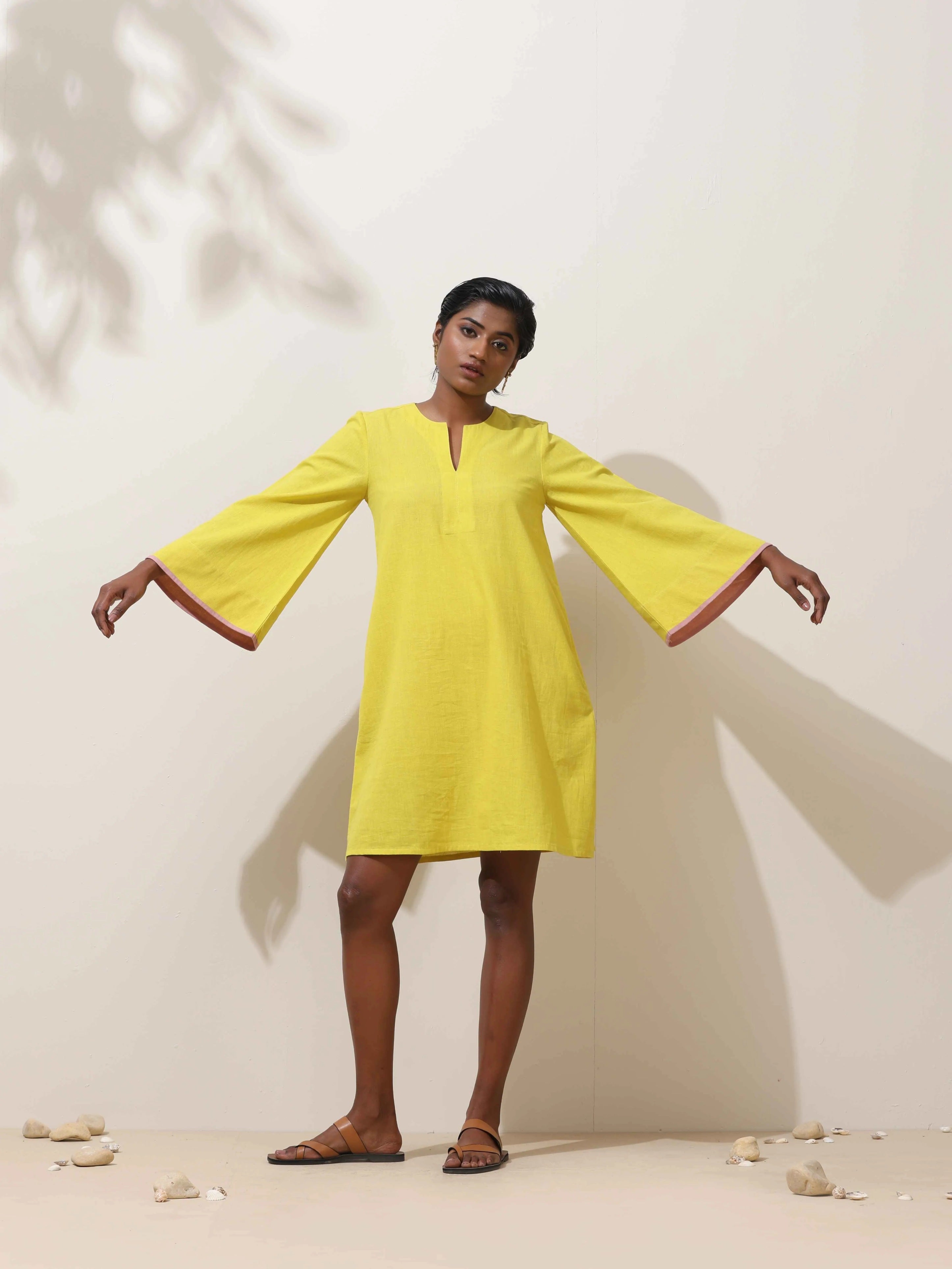 trueBrowns Lime Cotton Linen Dress