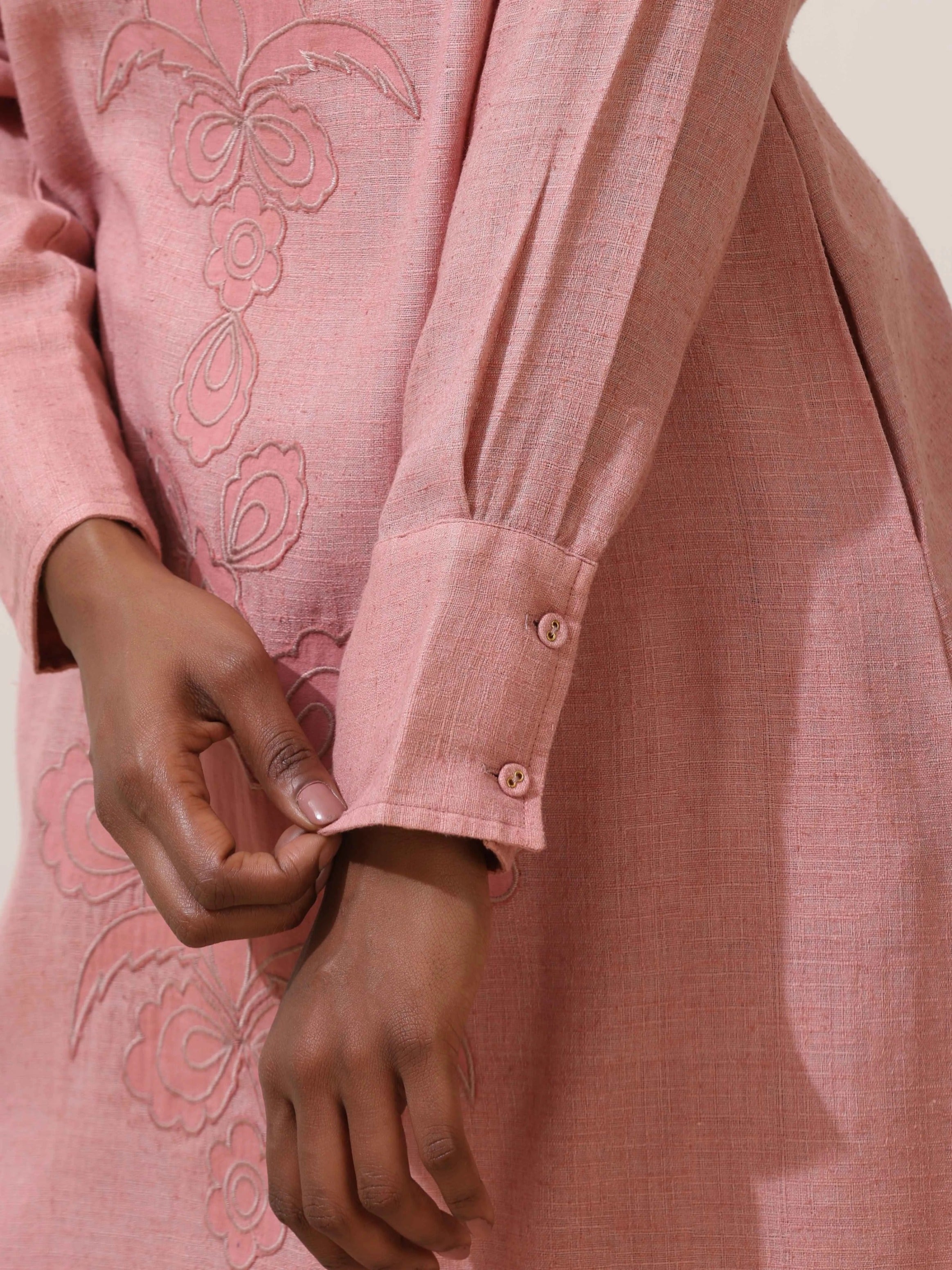 trueBrowns Dalia Pink Embroidered Natural Cotton Kurta Pant Set