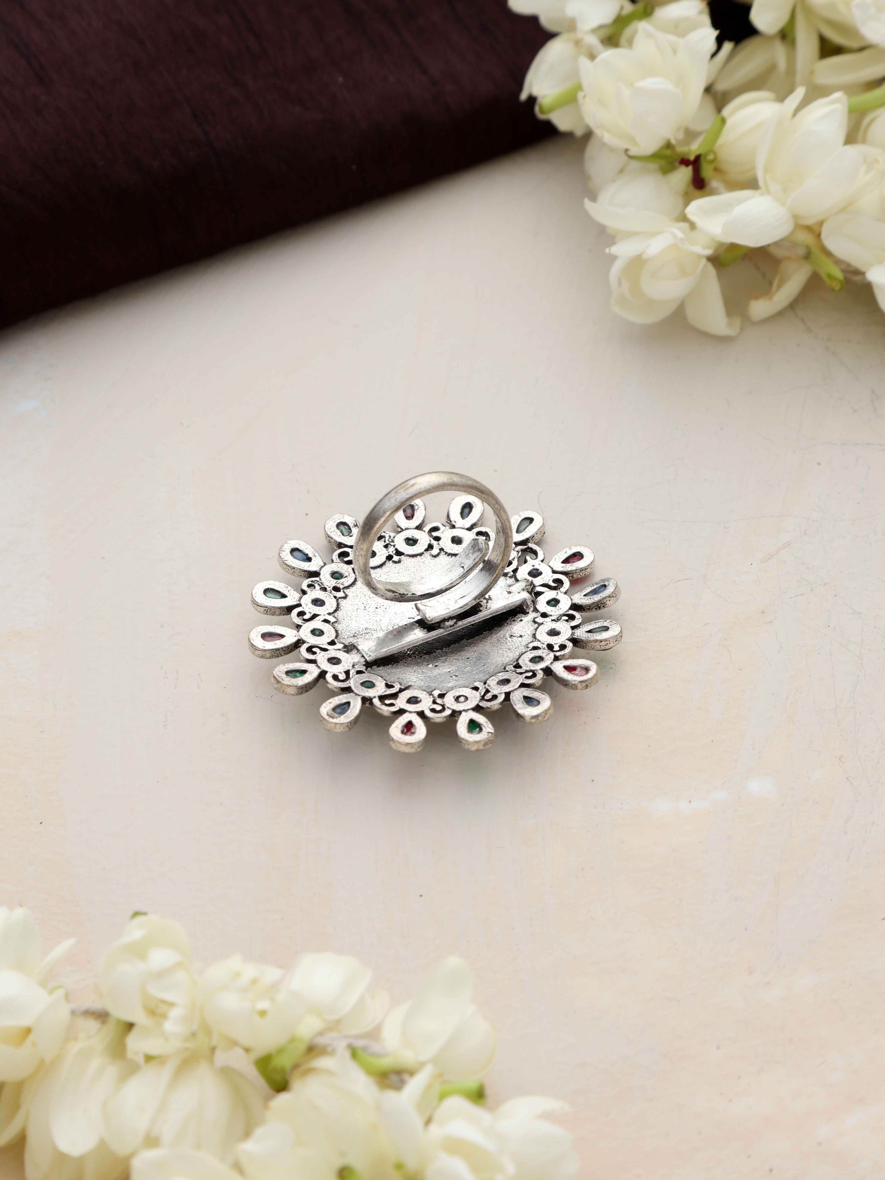 trueBrowns Silver Gold Tone Mandala Ring