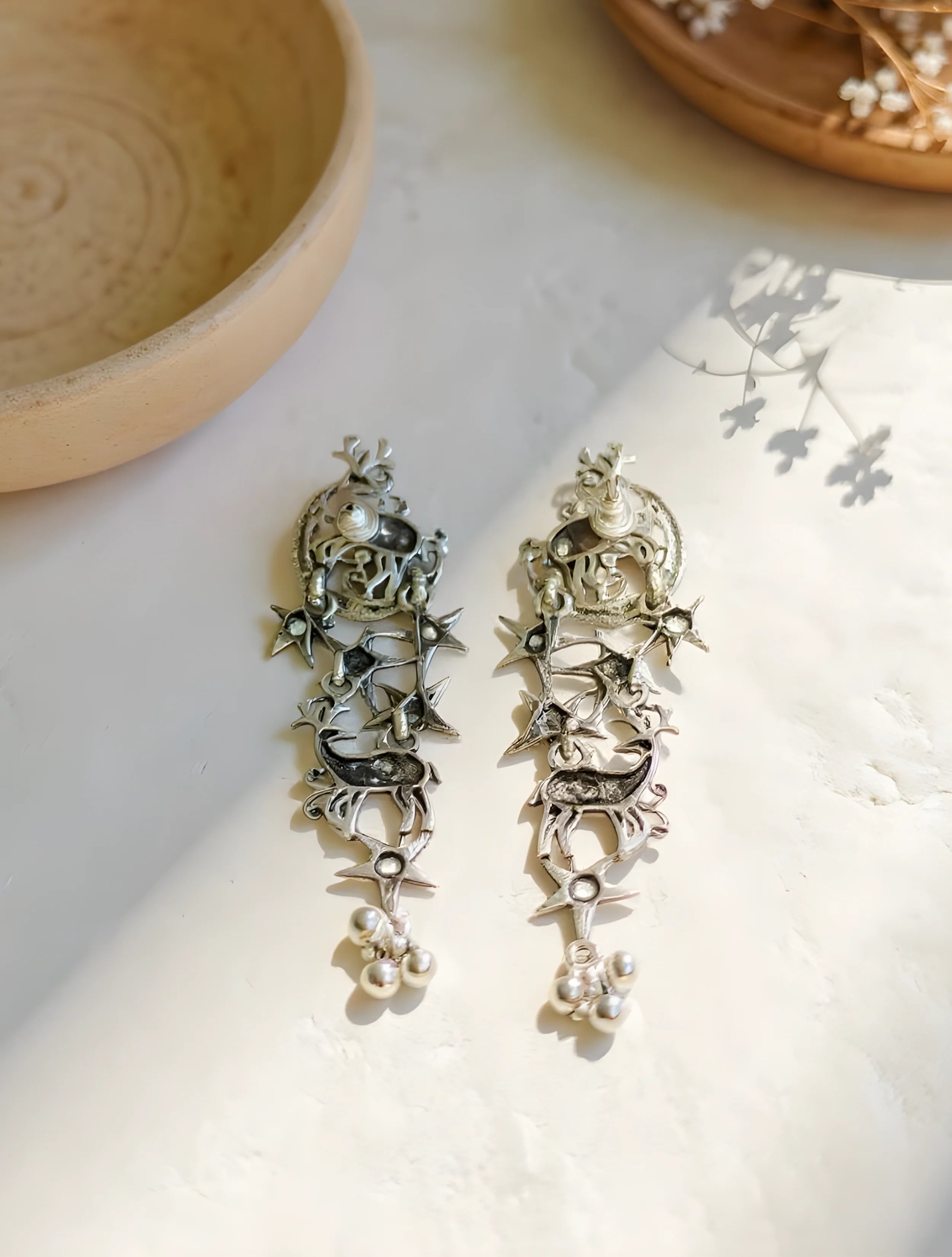 trueBrowns Sliver Toned Reindeer Earrings