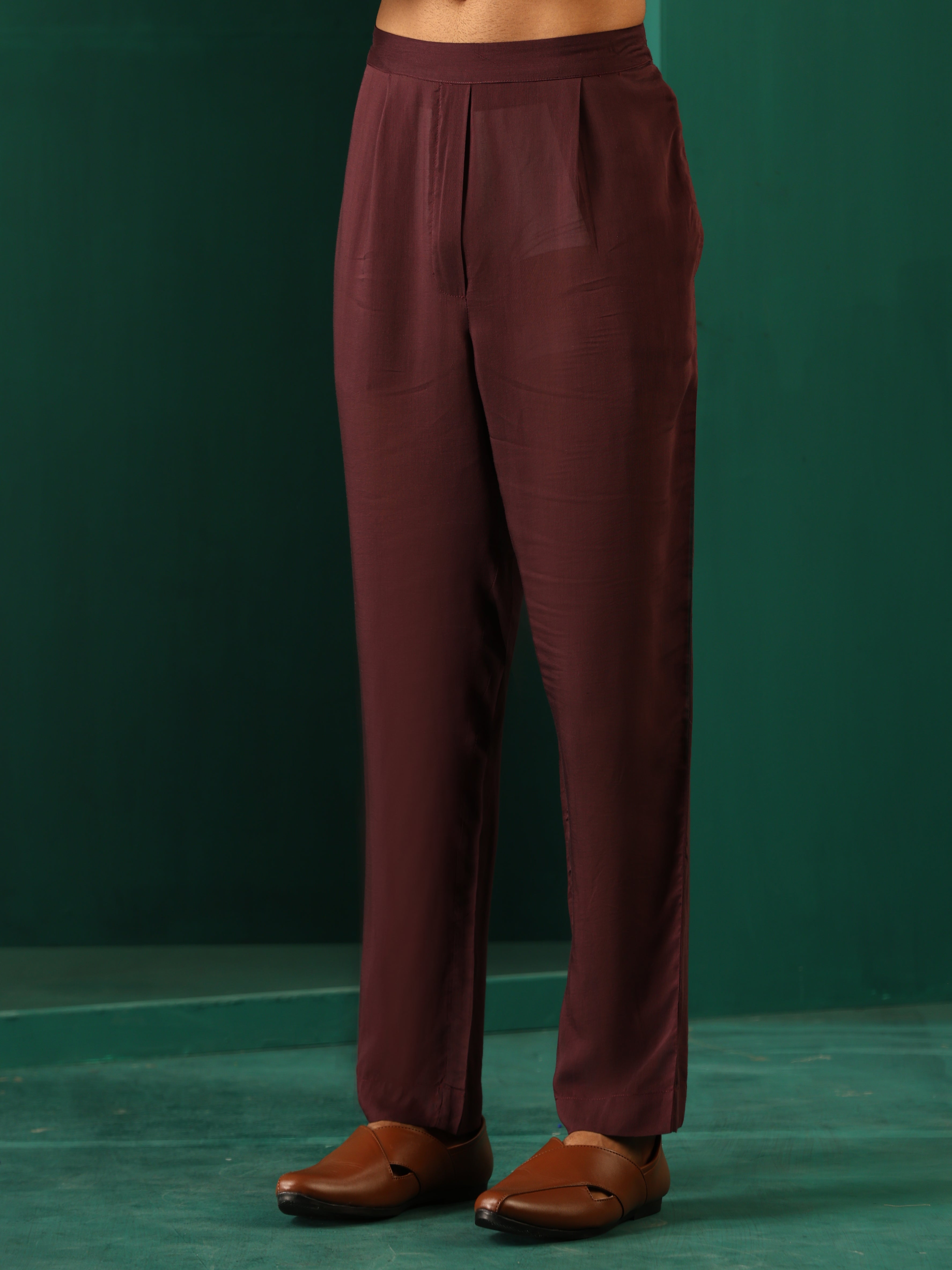 trueBrowns Men's Deep Purple Paan Muslin Silk Printed Co-ord Set