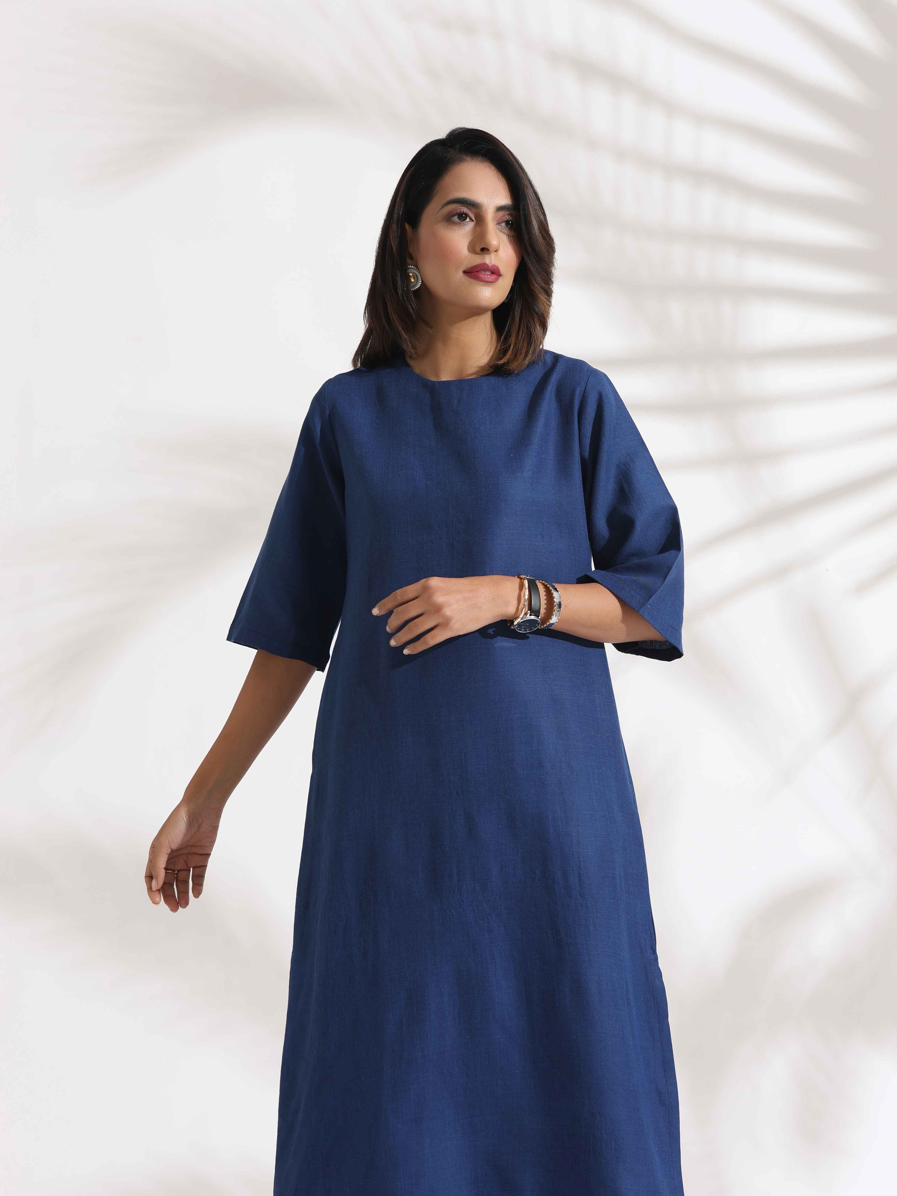 trueBrowns Blue Slub Dress