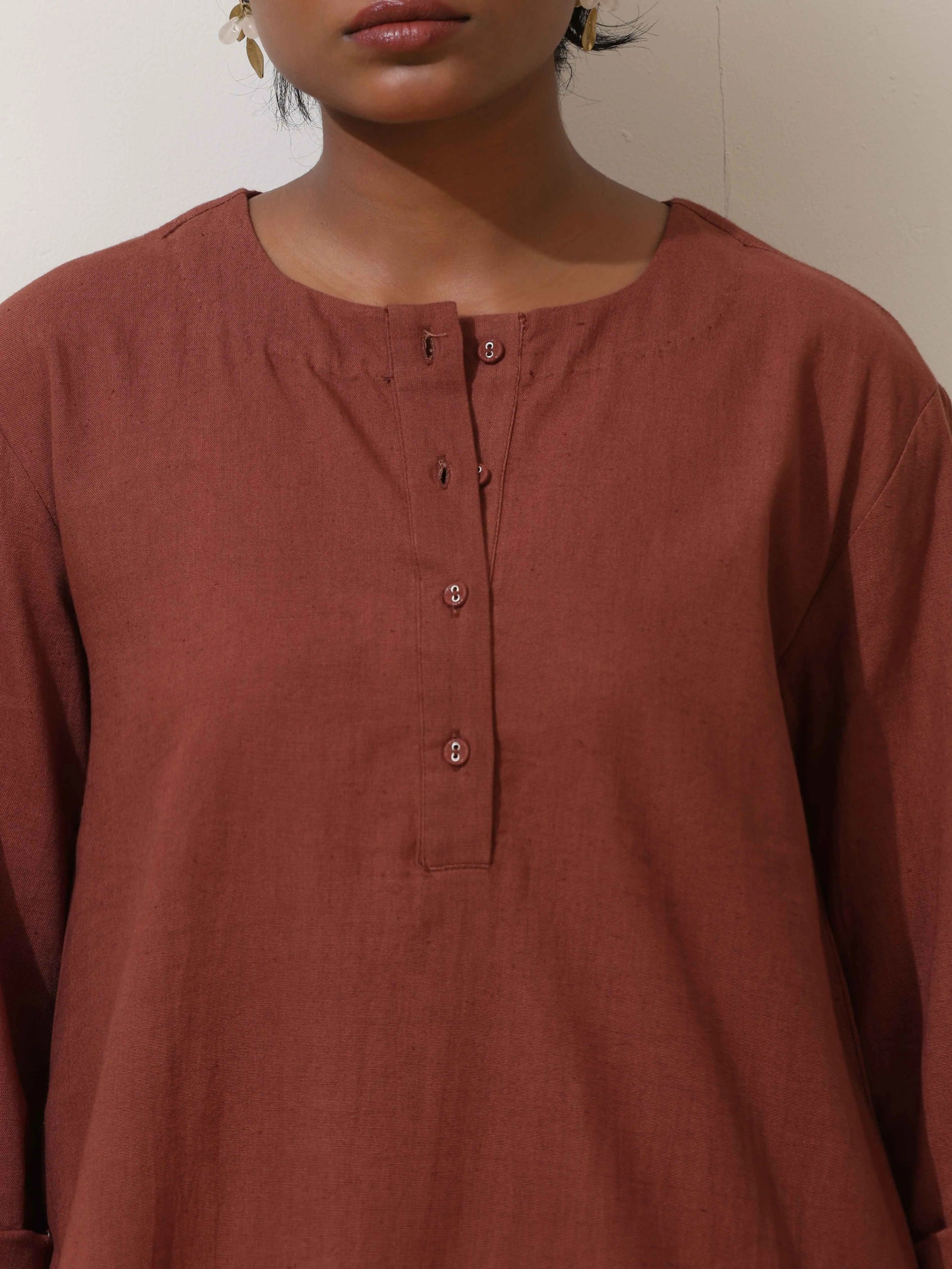 trueBrowns Brown Cotton Linen Kurta Co-Ord Set