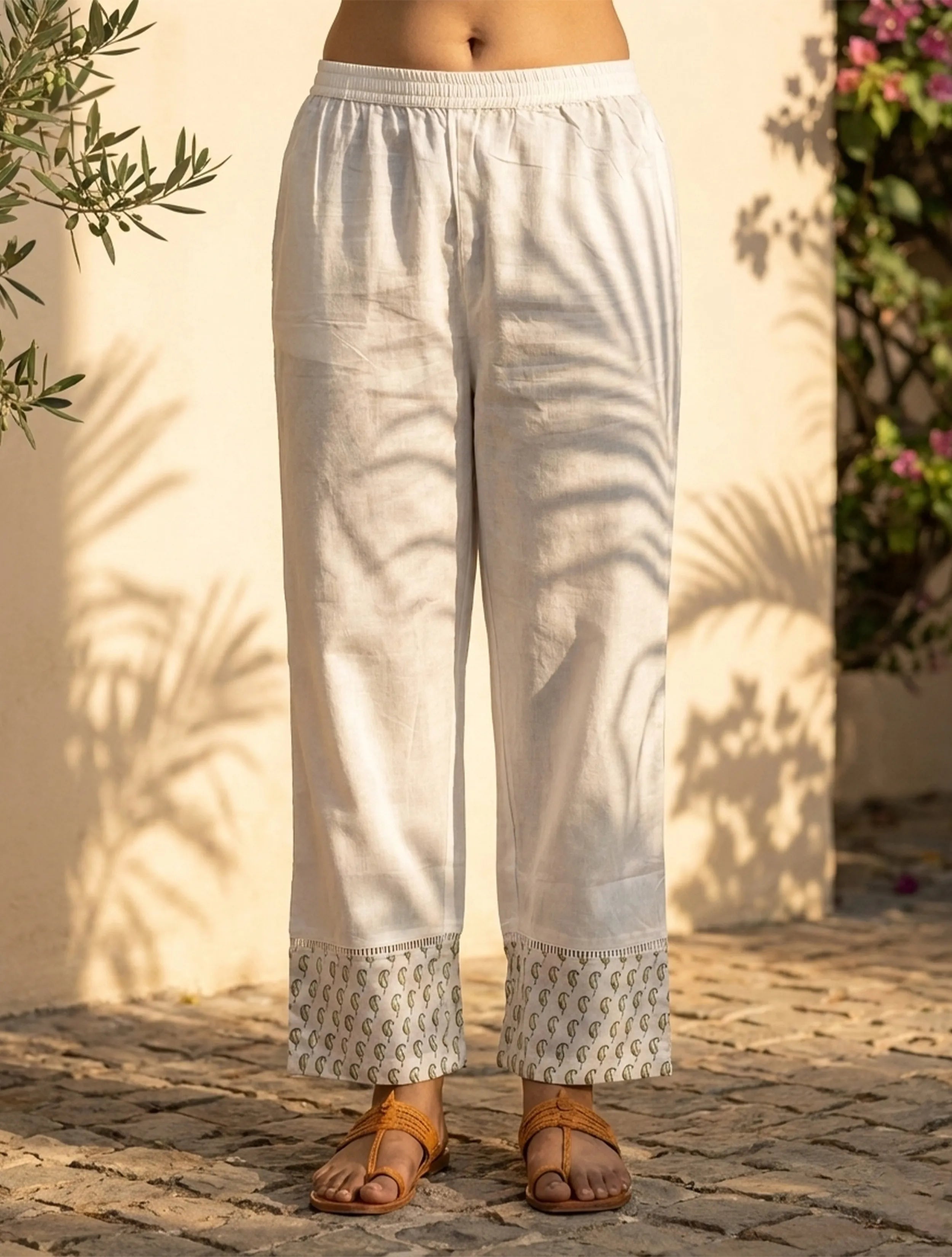 trueBrowns White Green Printed Anarkali Kurta Pant Dupatta Set