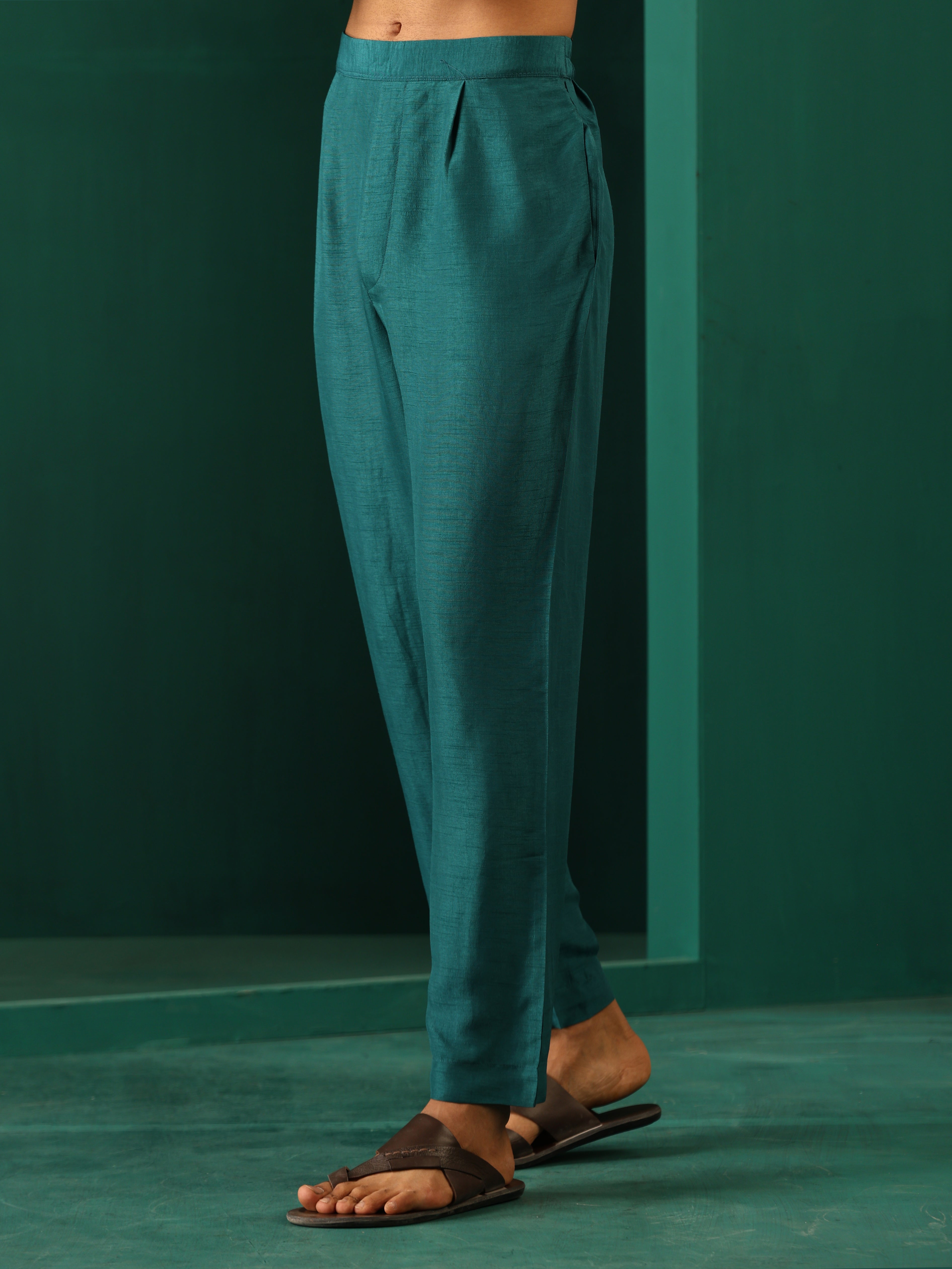 trueBrowns Men's Teal Silk Co-ord Set