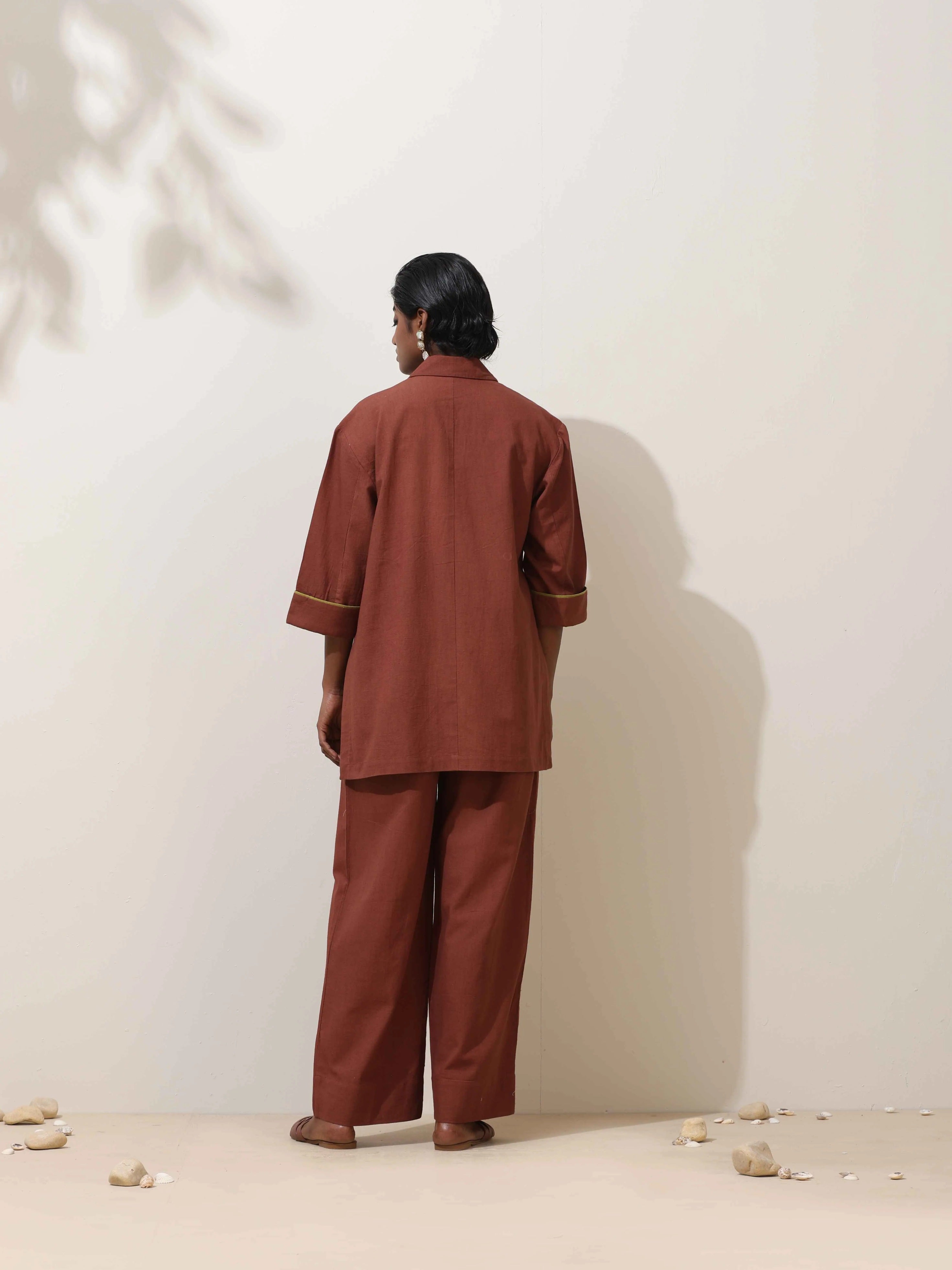 trueBrowns Brown Cotton Linen Co-Ord Set