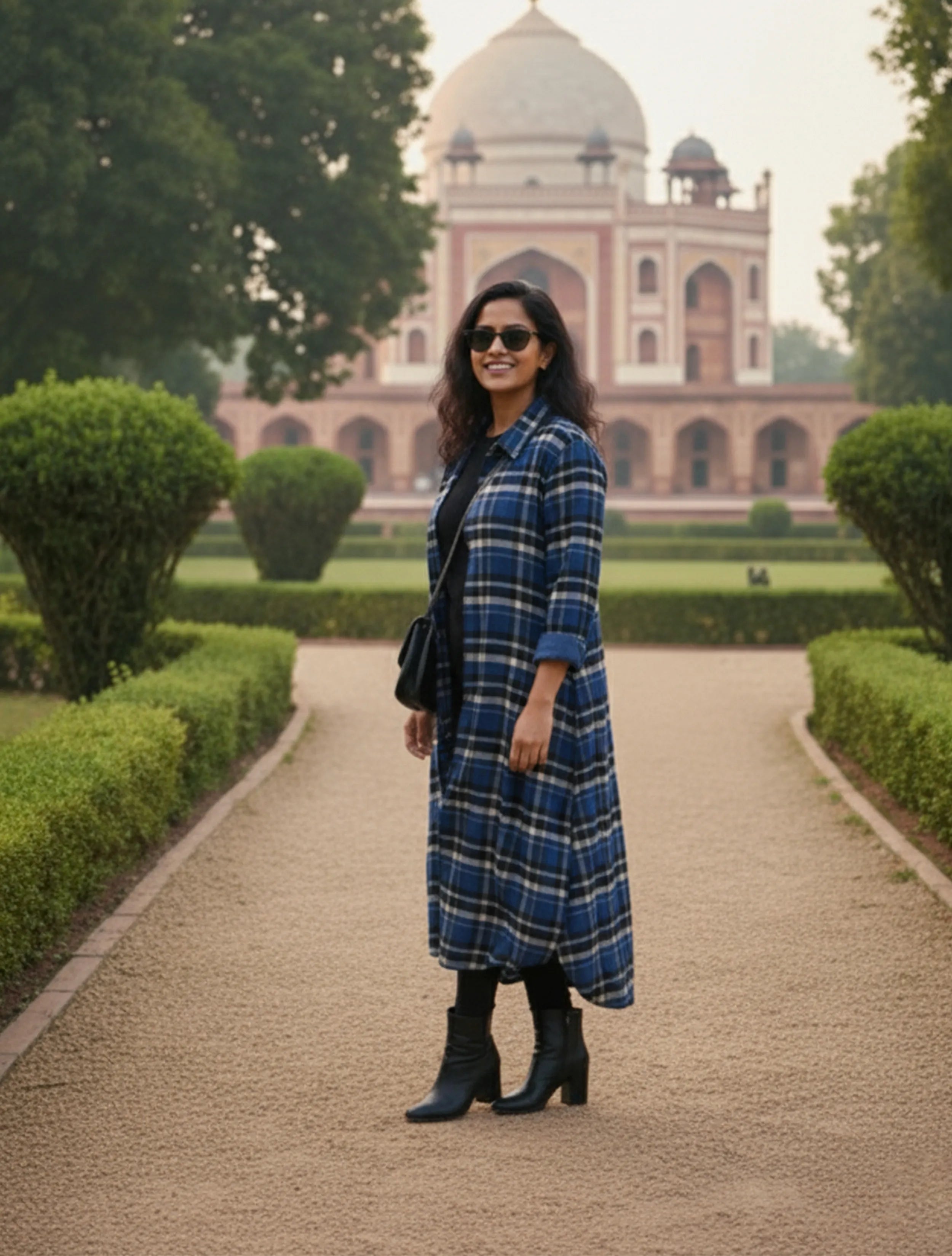 trueBrowns Blue Check Woollen Long Shirt Dress