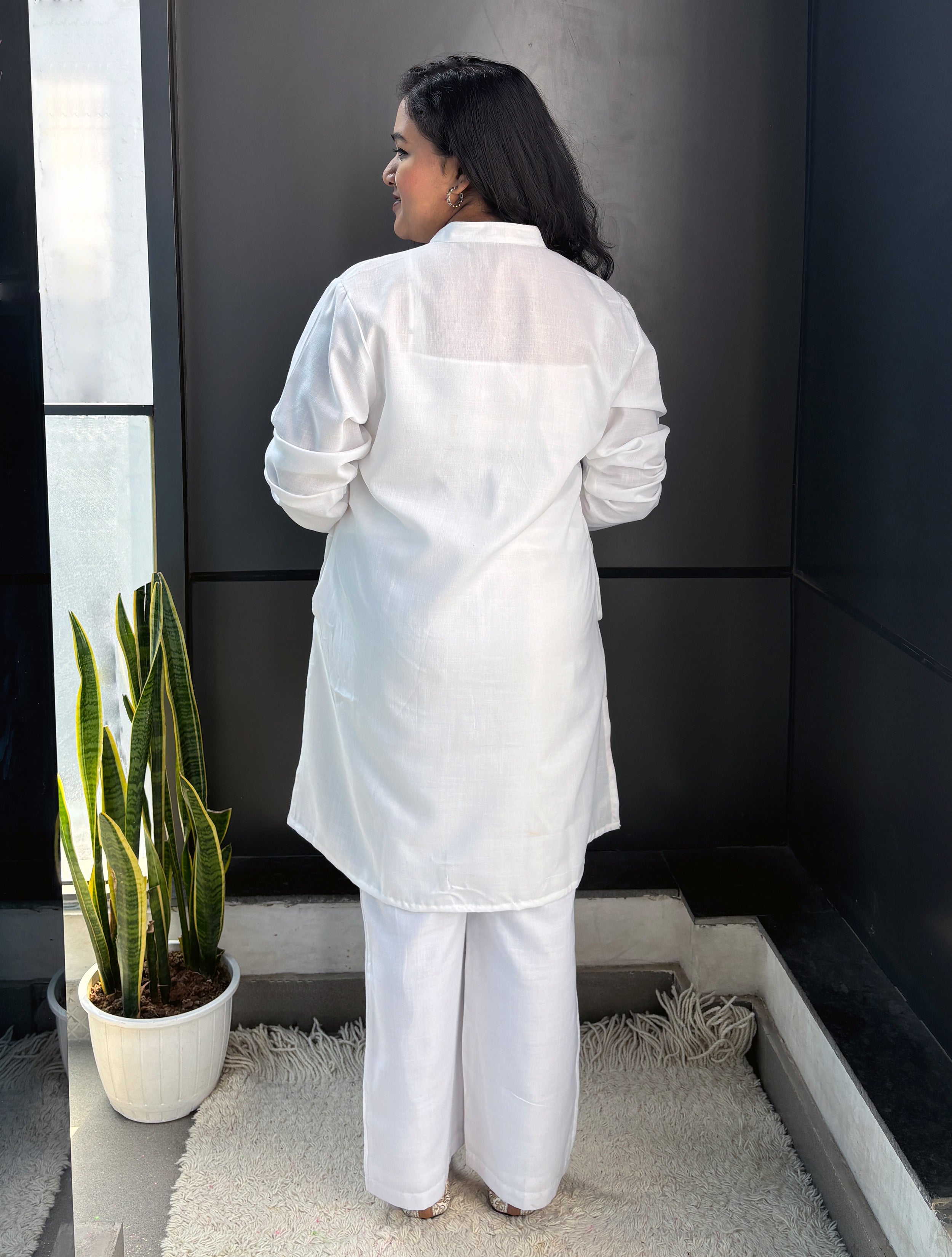 trueBrowns White Slub Kurta