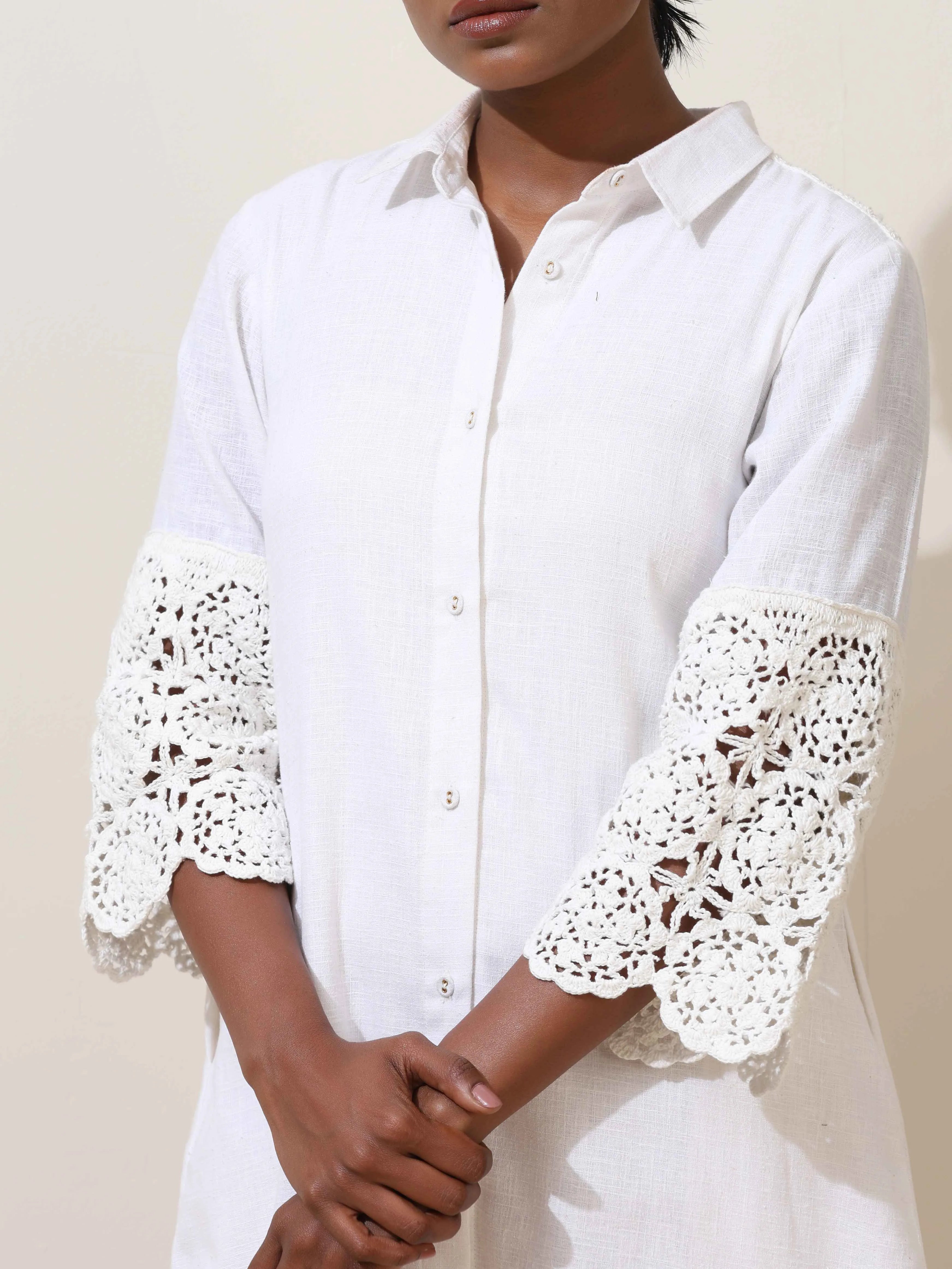 trueBrowns Neroli White Crochet Natural Cotton Short Dress