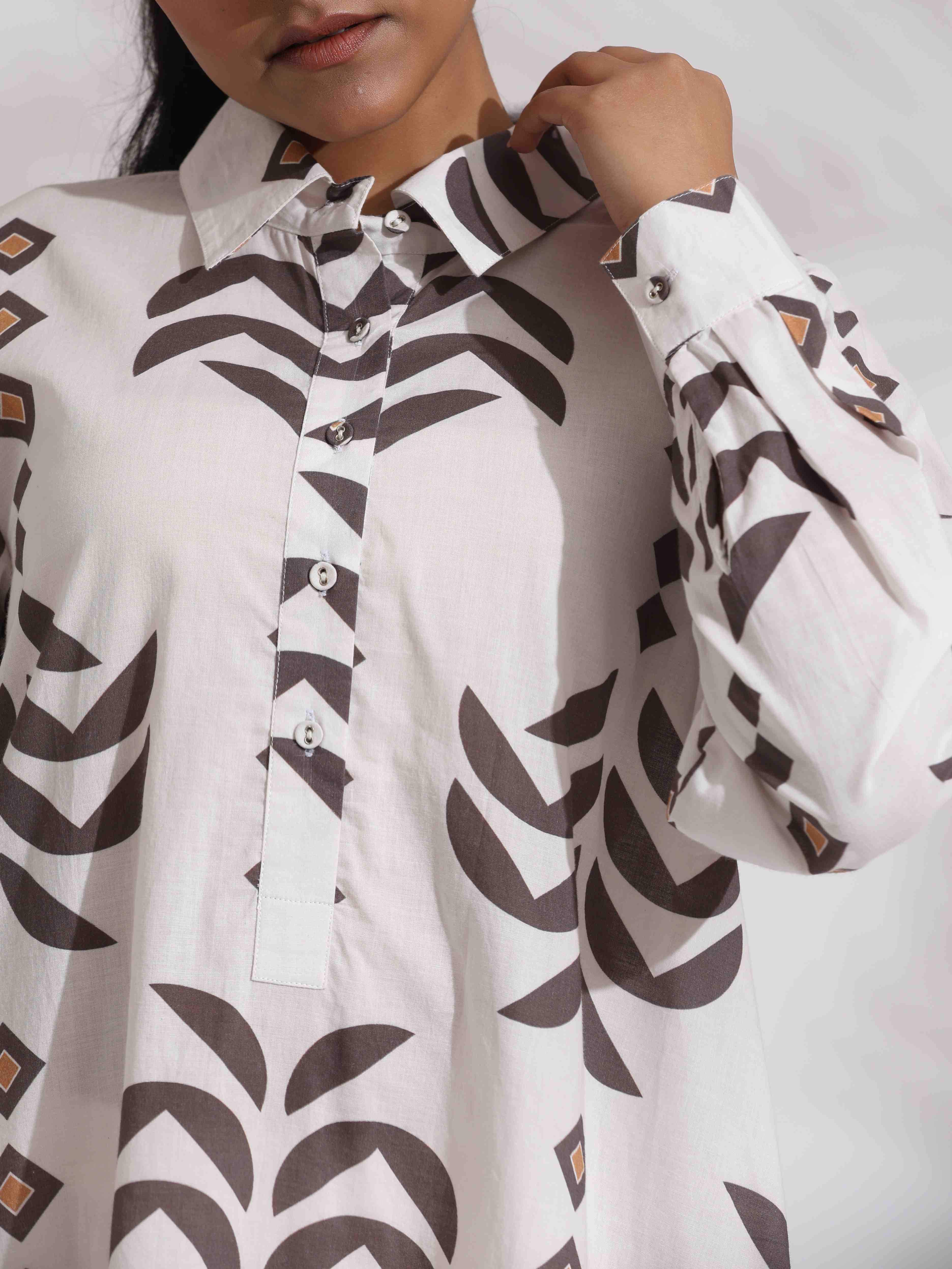 trueBrowns White Cotton Stripe Print Kurta Co-ord Set