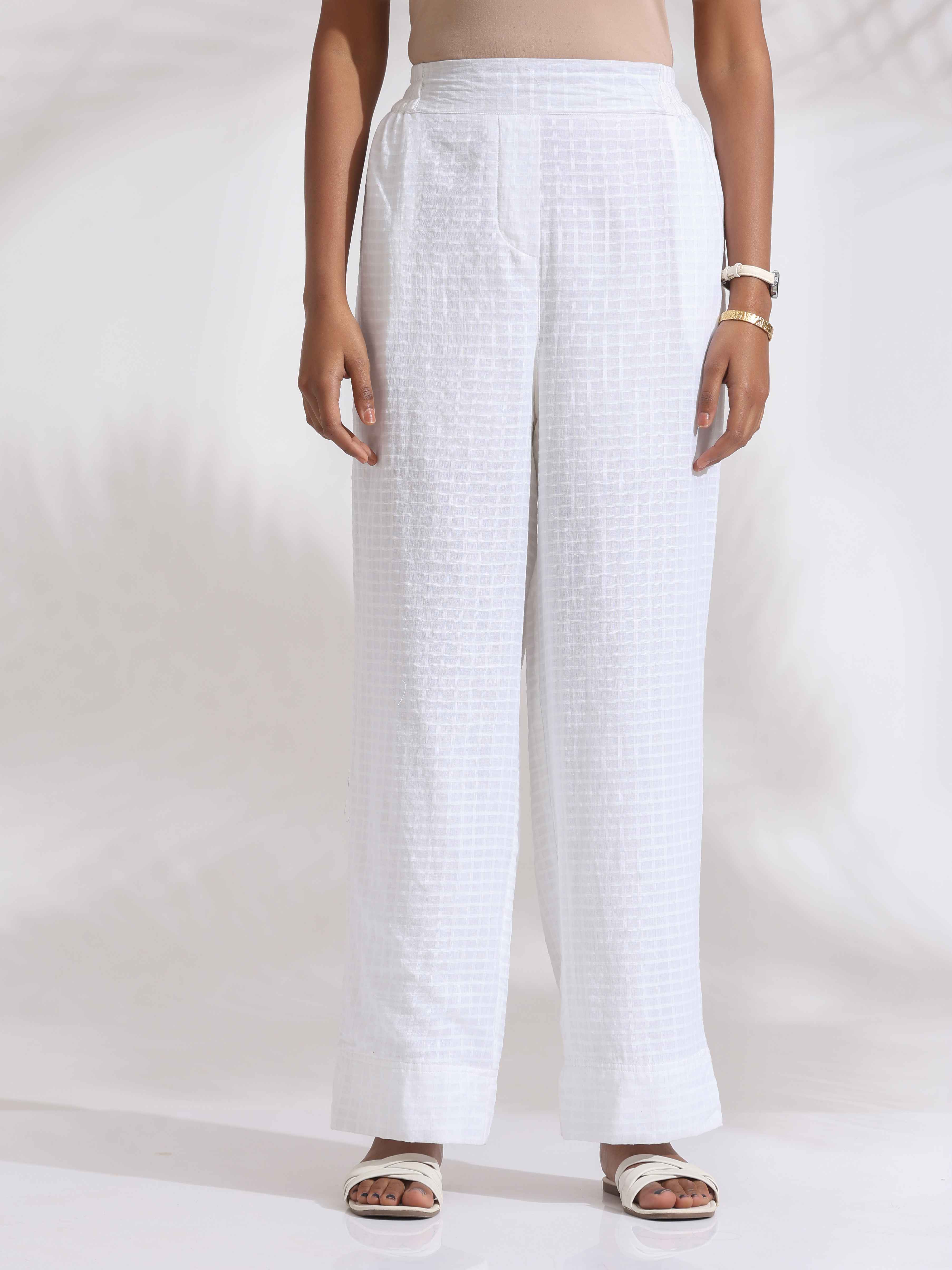 trueBrowns White Check Cotton Kurta Set