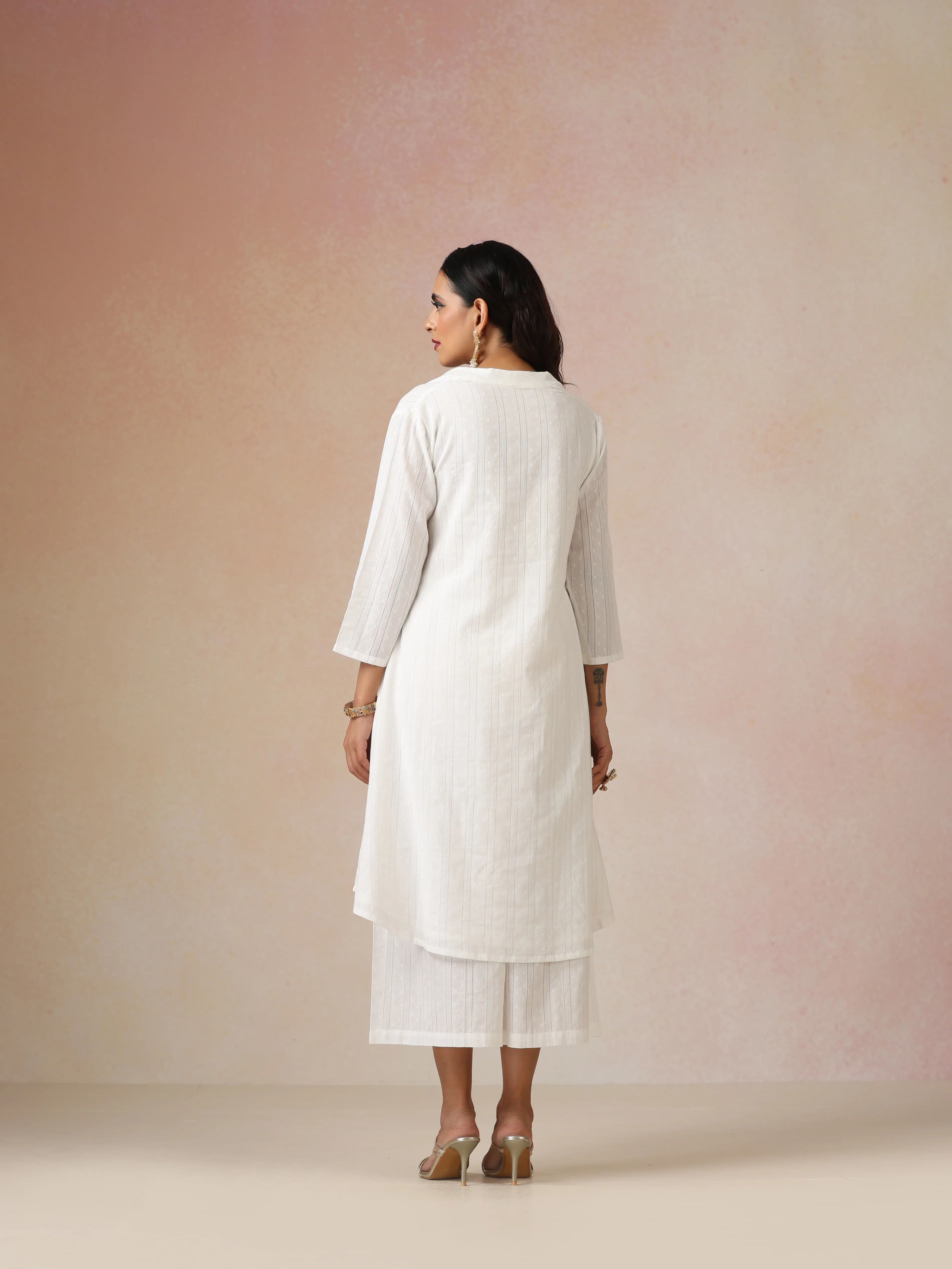 White Dobby Kurta Set