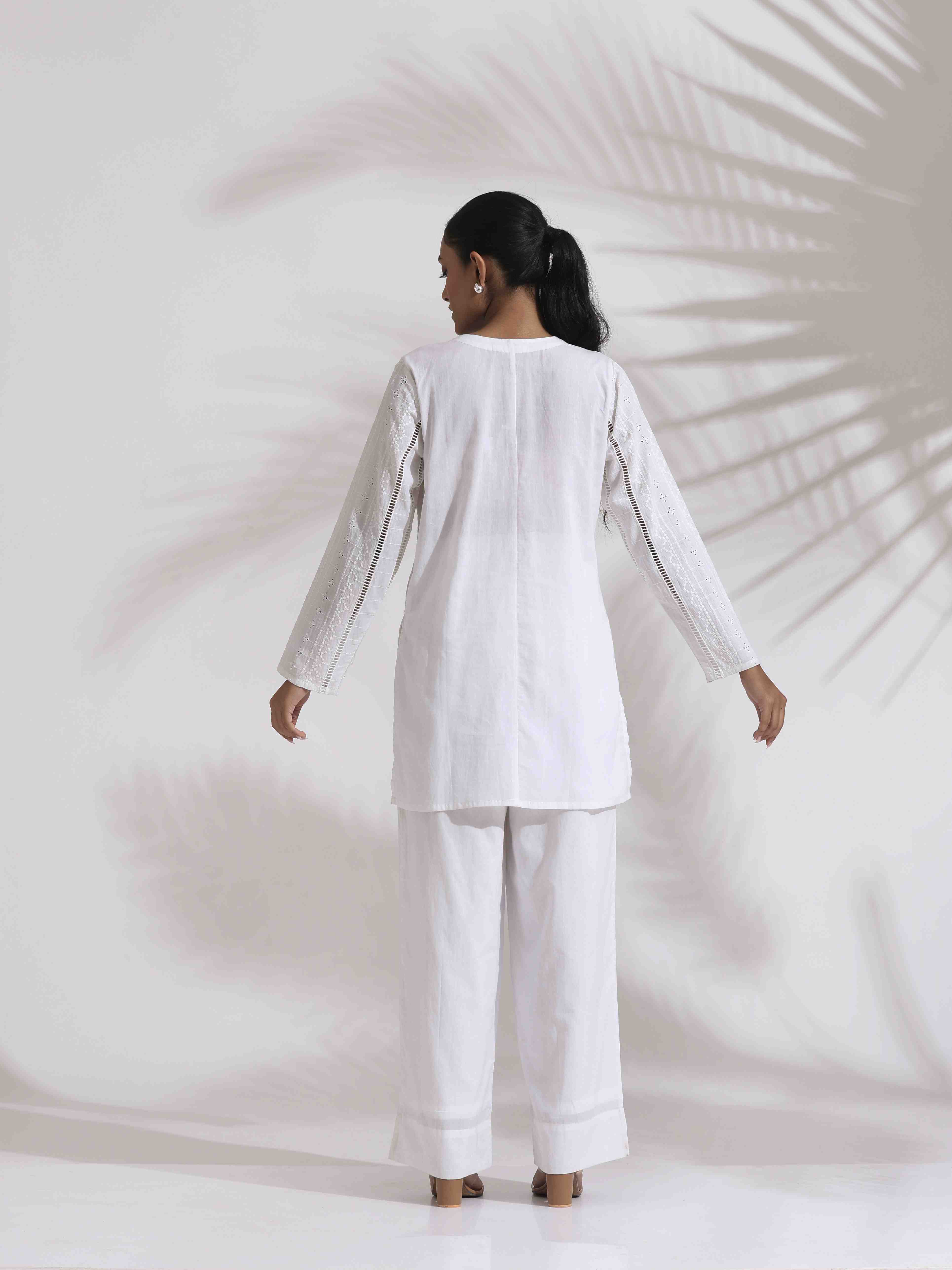 trueBrowns White Cotton Schiffli Co-ord Set