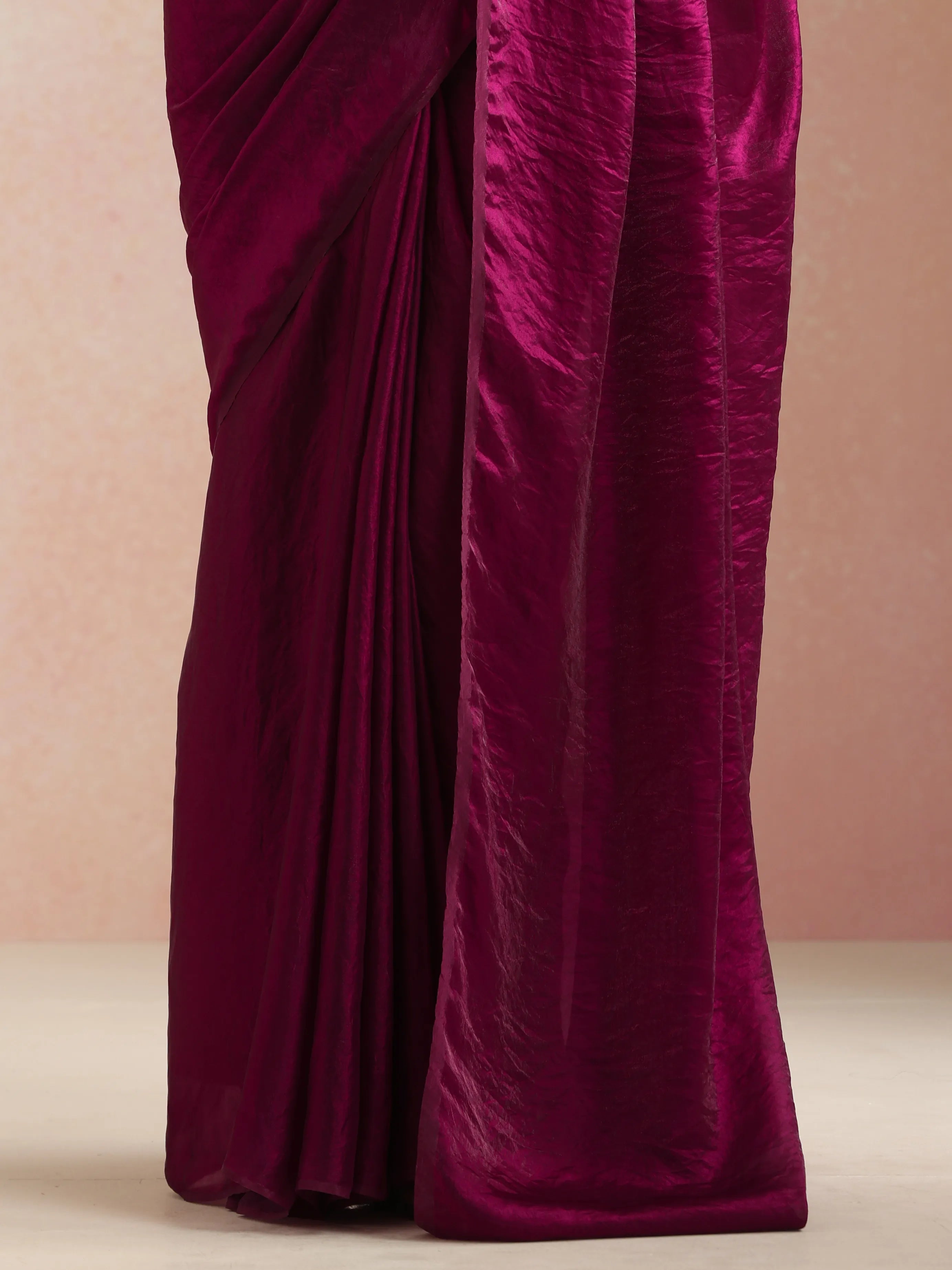 trueBrowns Wine Tissue Saree With Unstitched Blouse