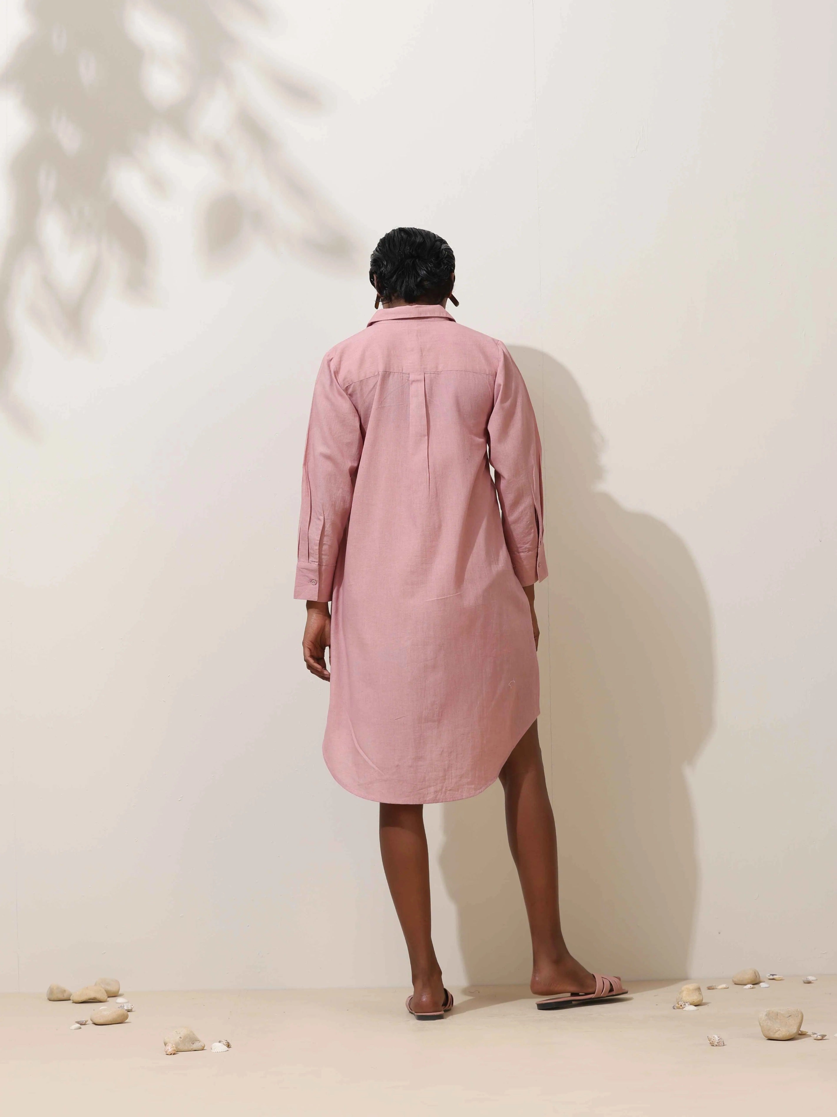 trueBrowns Pink Cotton Linen Dress