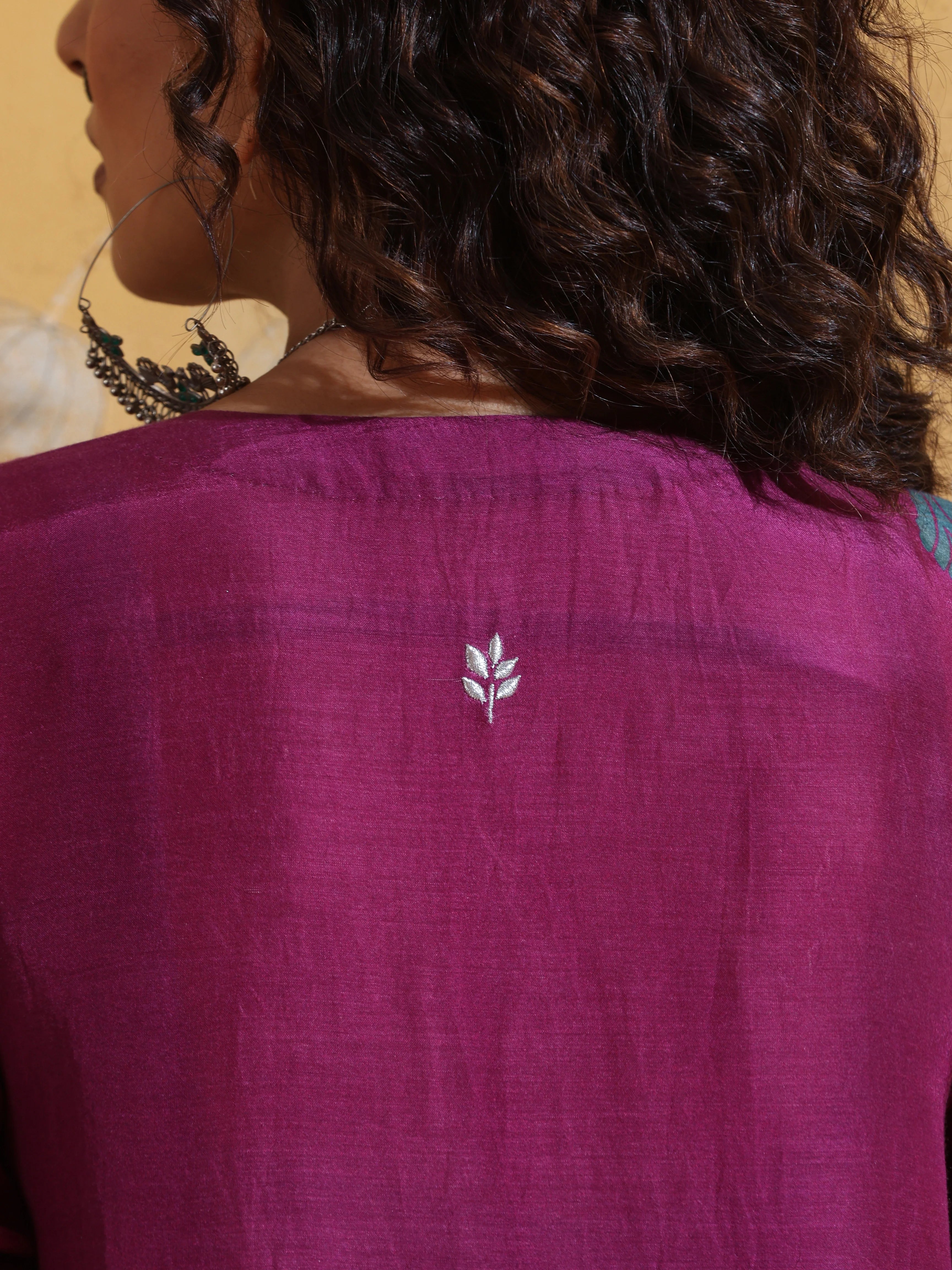 trueBrowns Purple Teal Print Muslin Silk Jacket Set