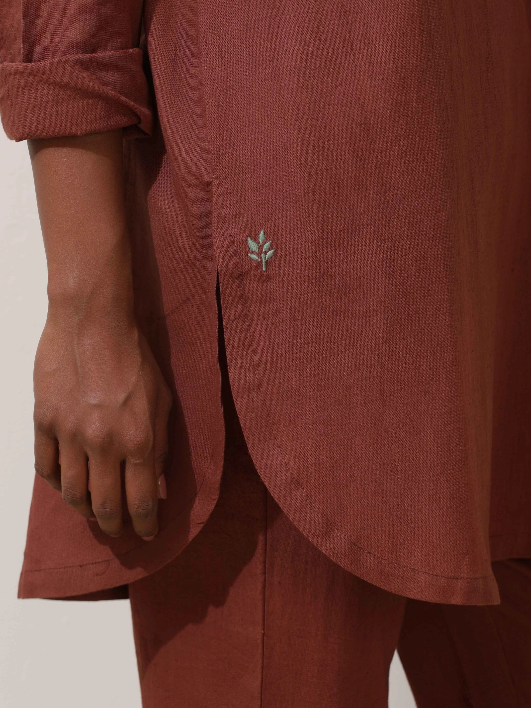 trueBrowns Brown Cotton Linen Kurta Co-Ord Set