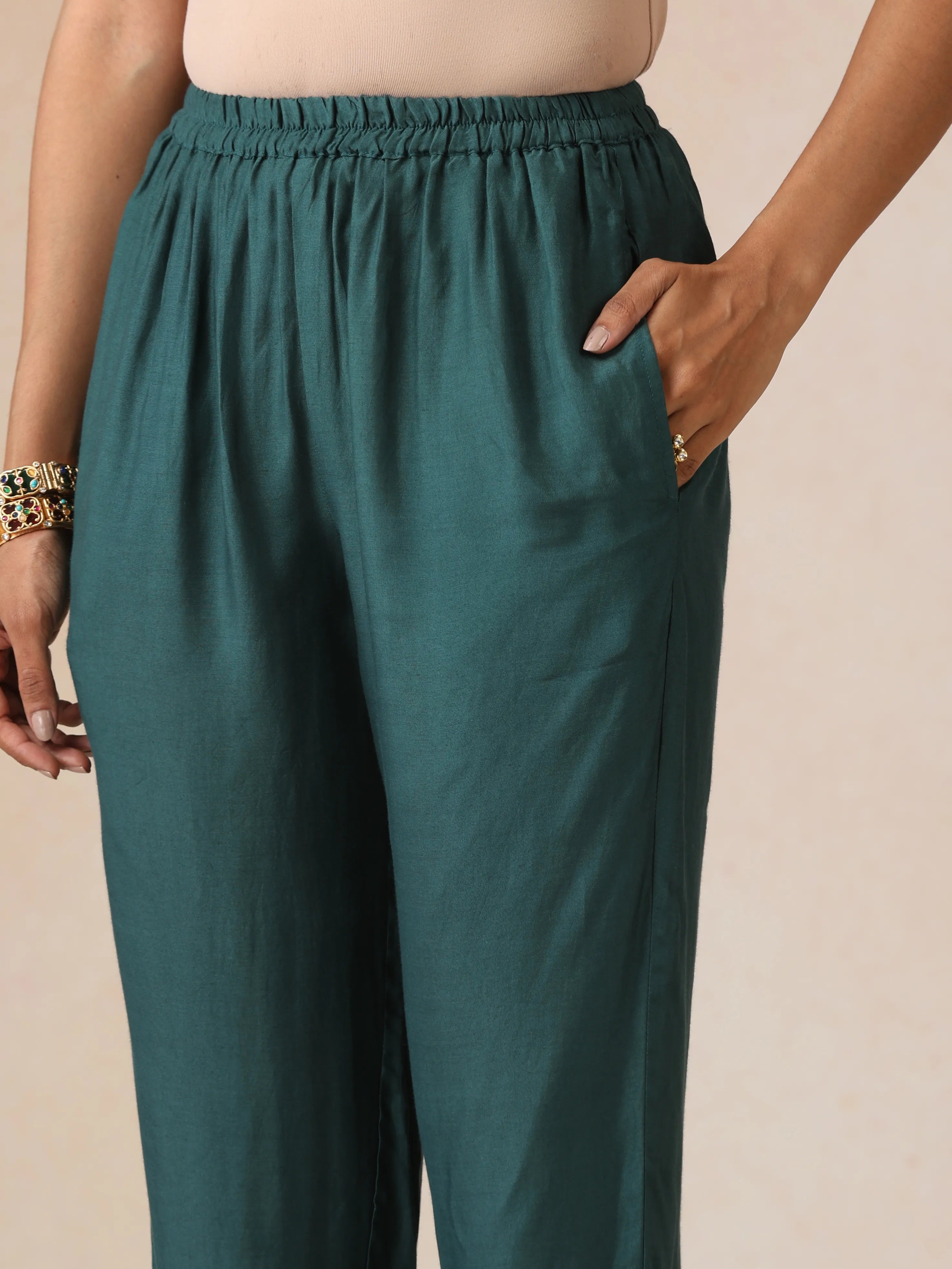 trueBrowns Peach Gold Foil Print Muslin Silk Anarkali High-Slit Kurta Set