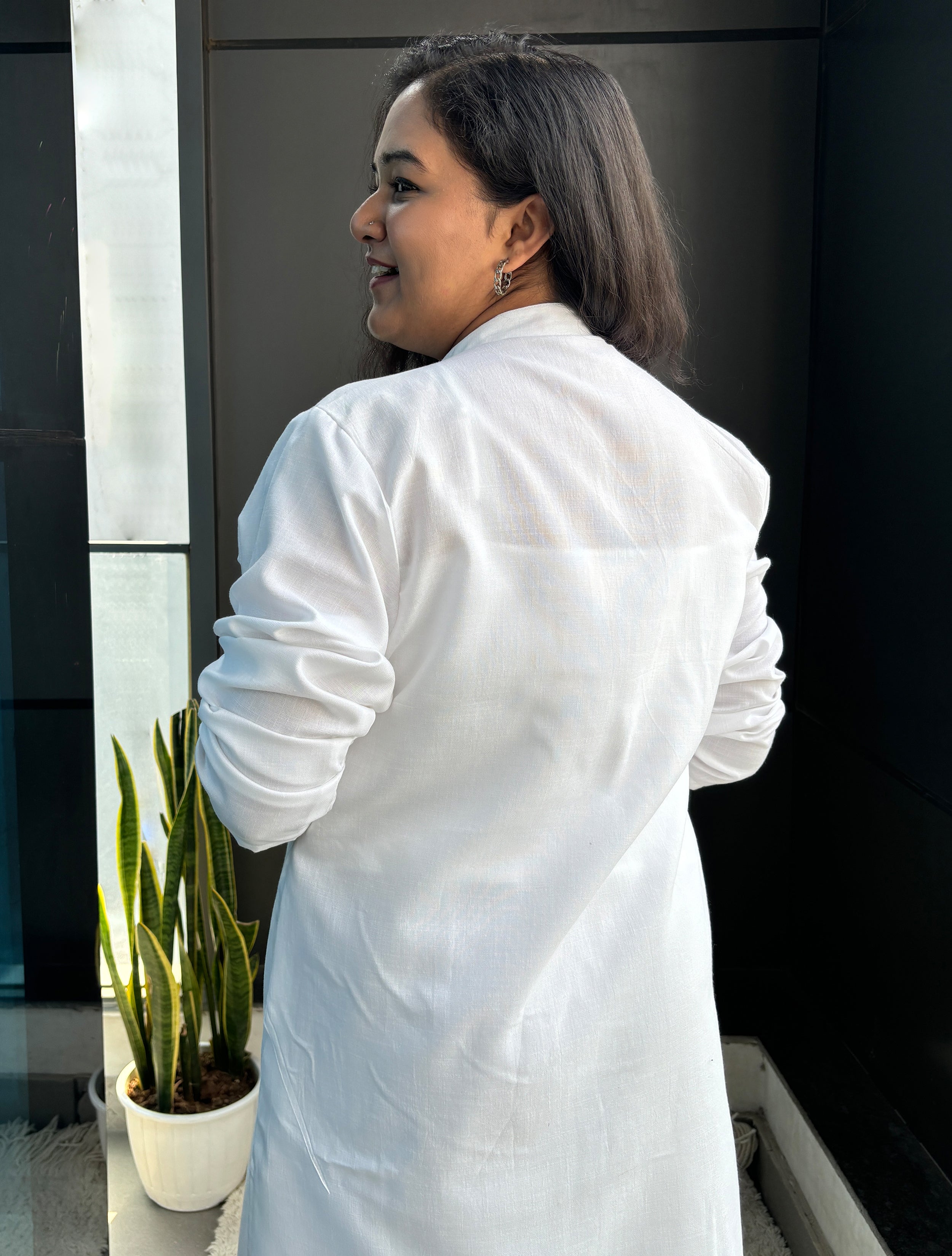 trueBrowns White Slub Kurta