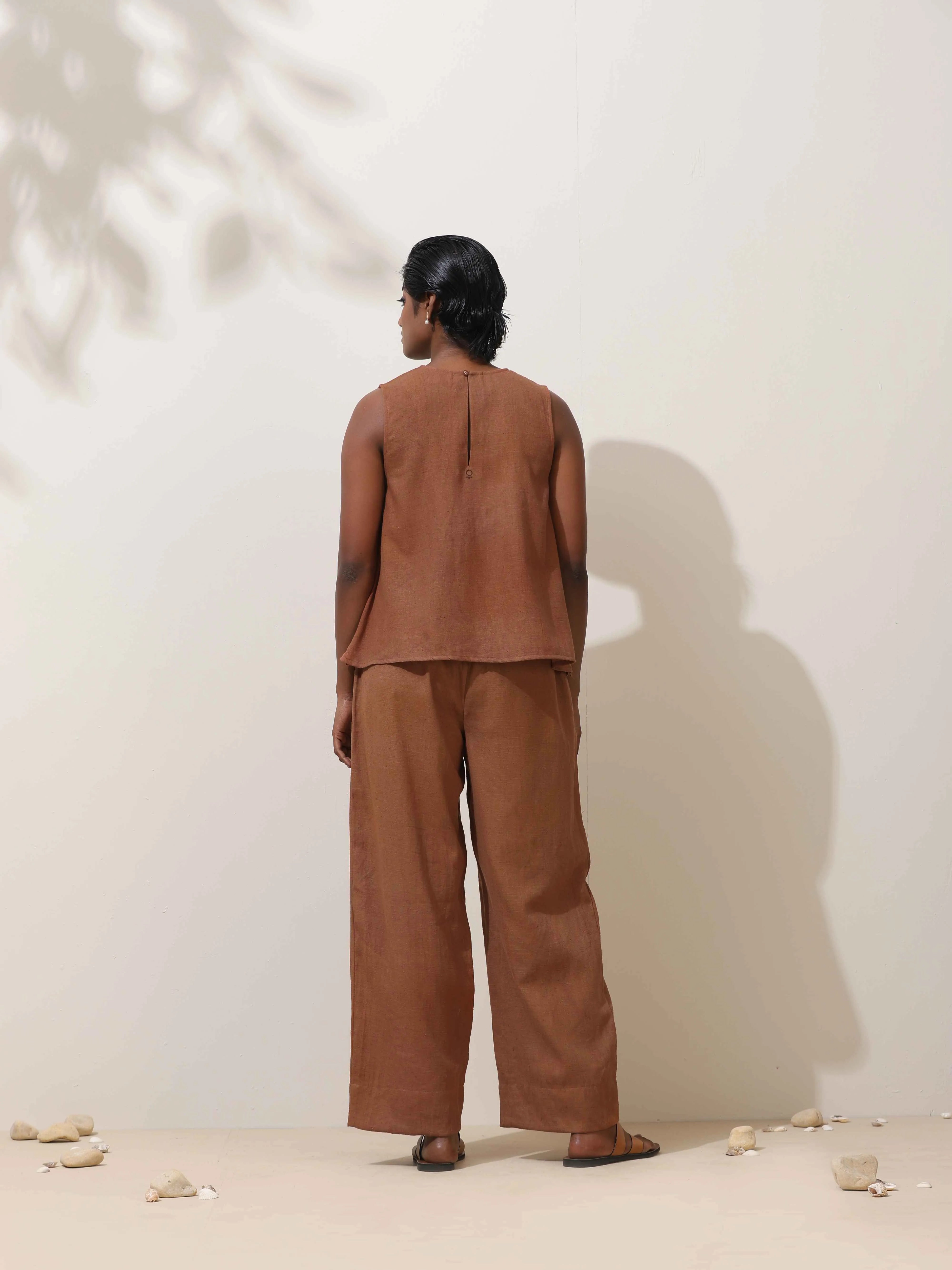 trueBrowns Oudh Brown Embroidered Natural Cotton Co-ord Set