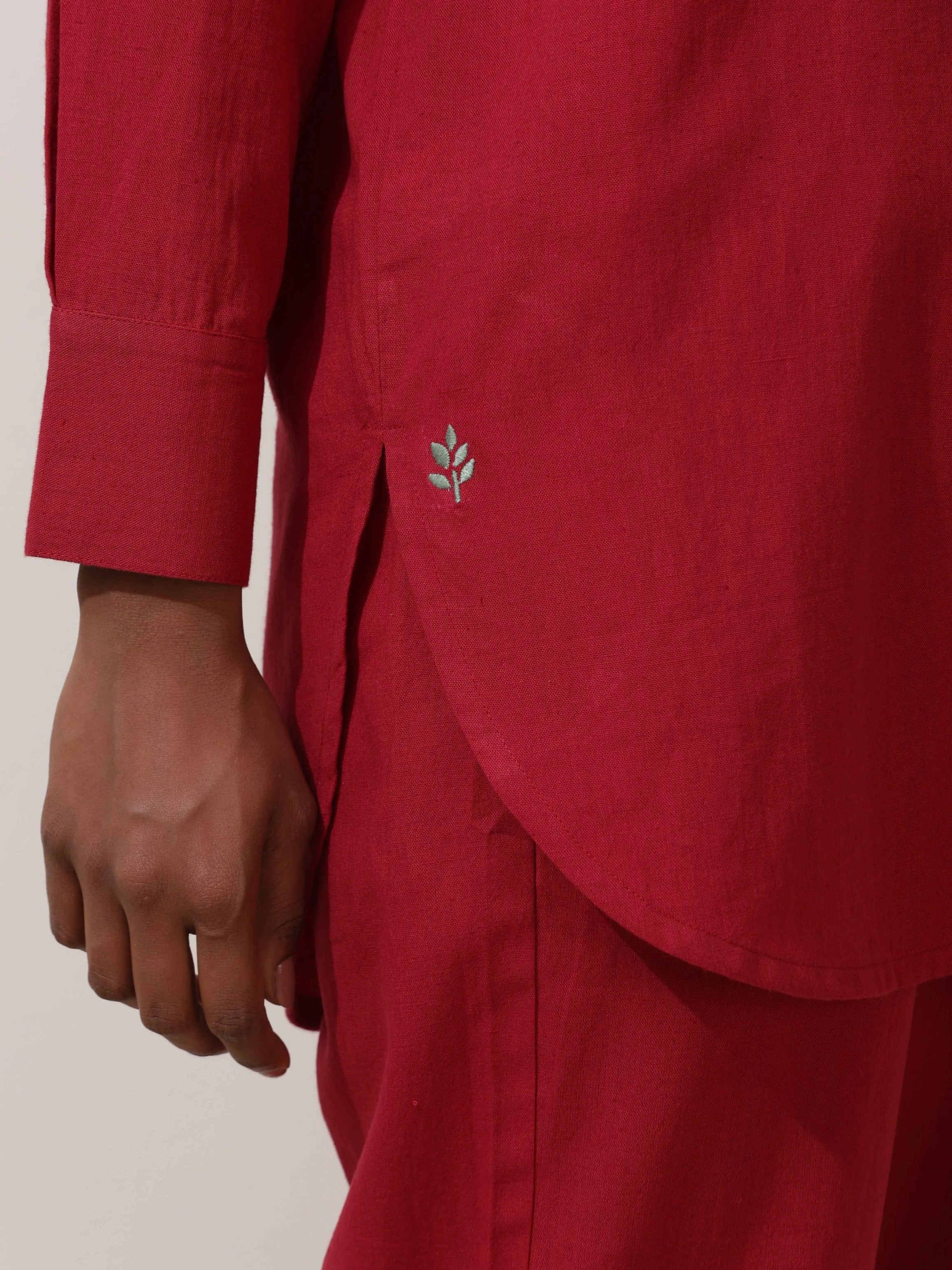 trueBrowns Maroon Cotton Linen Co-Ord Set