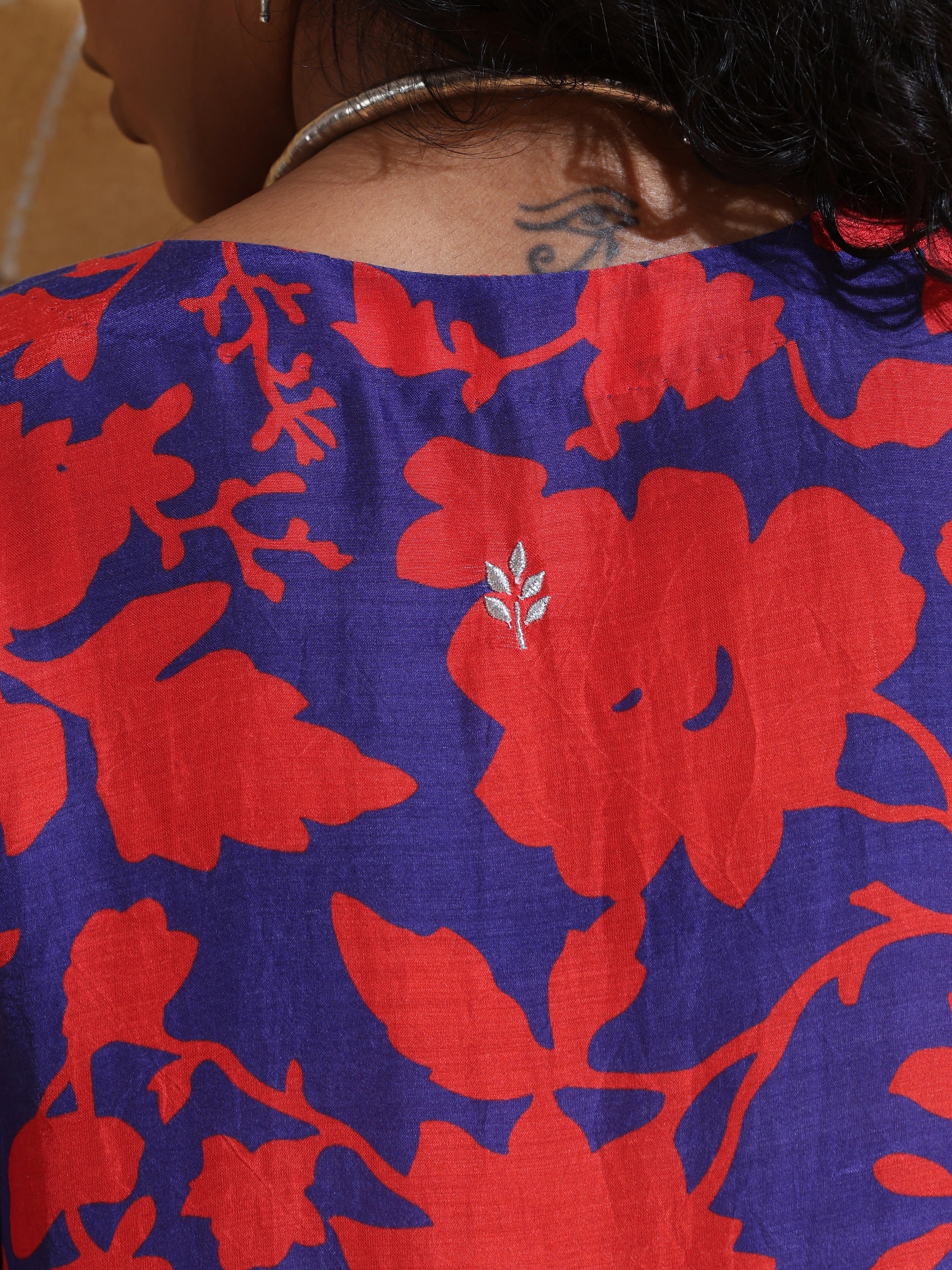 trueBrowns Purple Red Jaal Print Muslin Silk Dhoti Co-ord Set