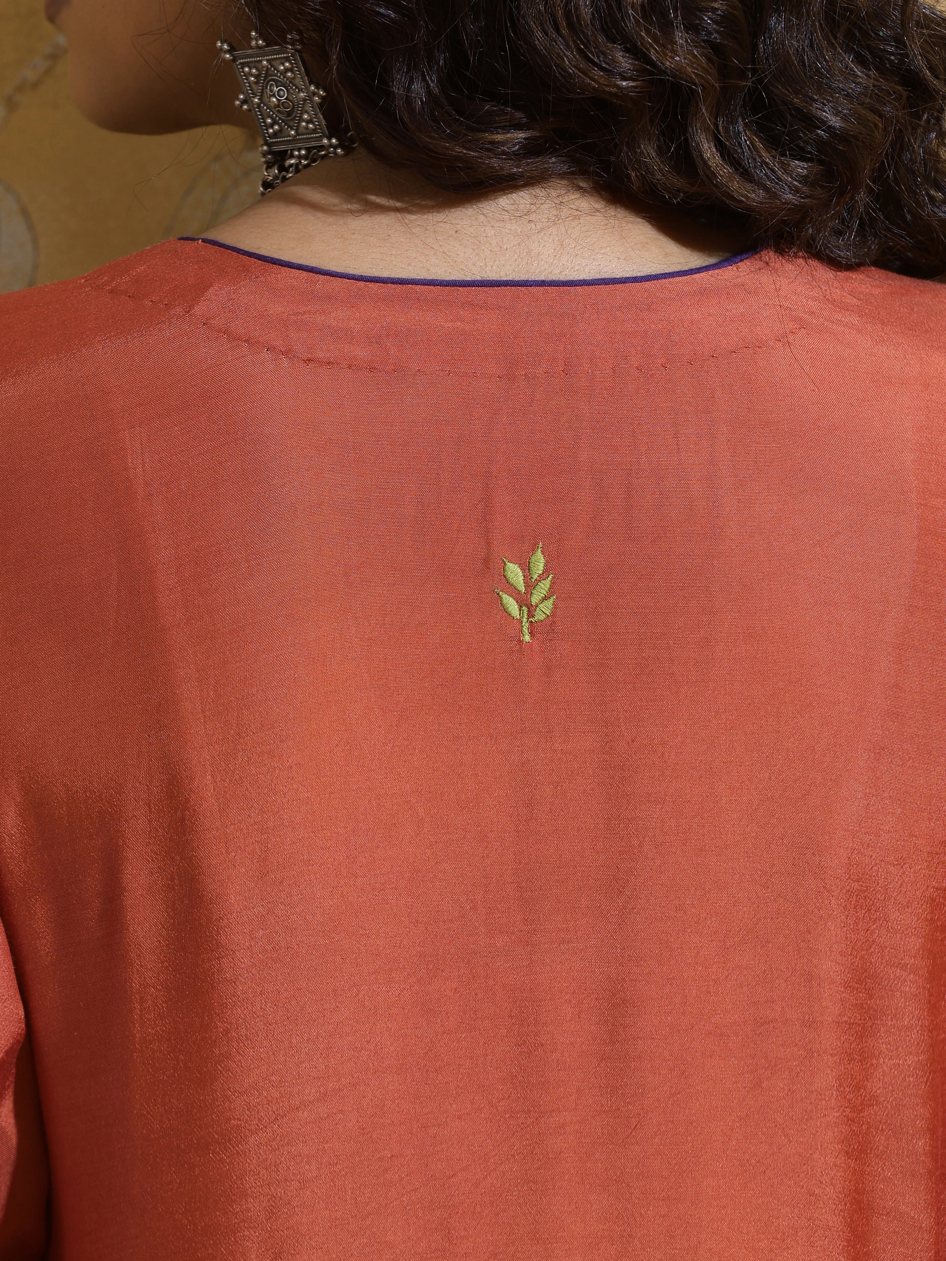 trueBrowns Rust Muslin Silk Fit and Flare Kurta Pant Set