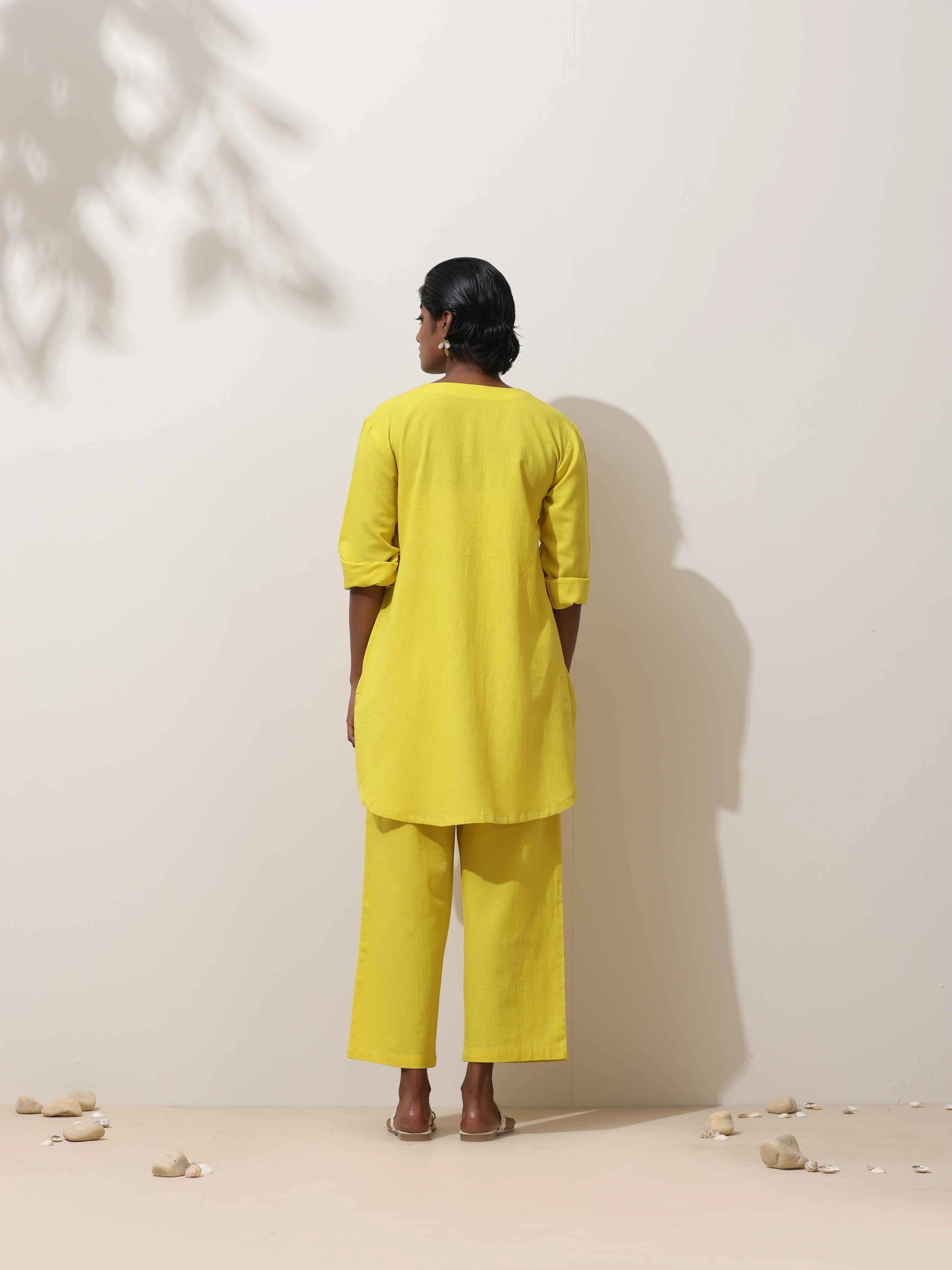 trueBrowns Lime Cotton Linen Kurta Co-Ord Set