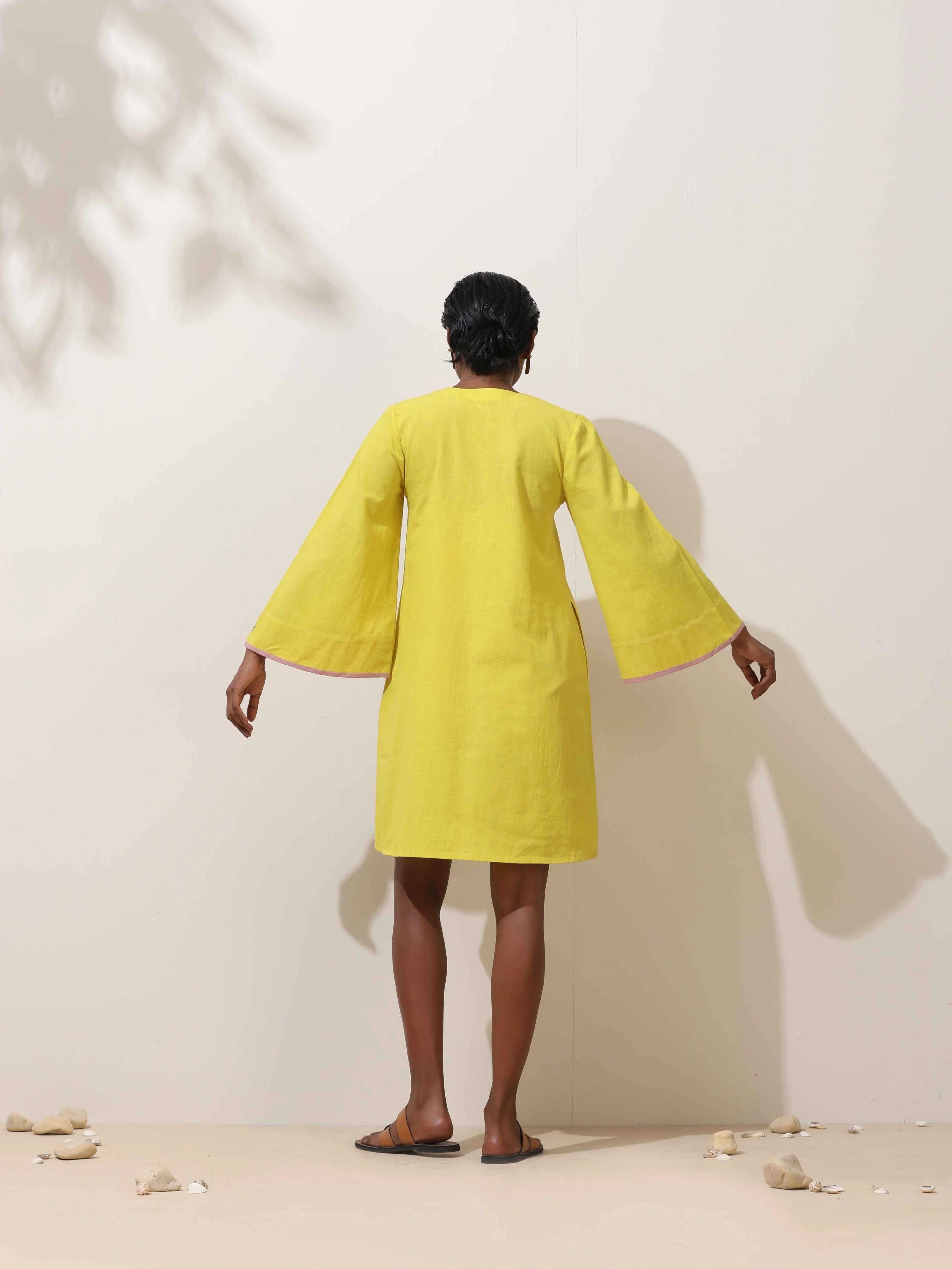 trueBrowns Lime Cotton Linen Dress