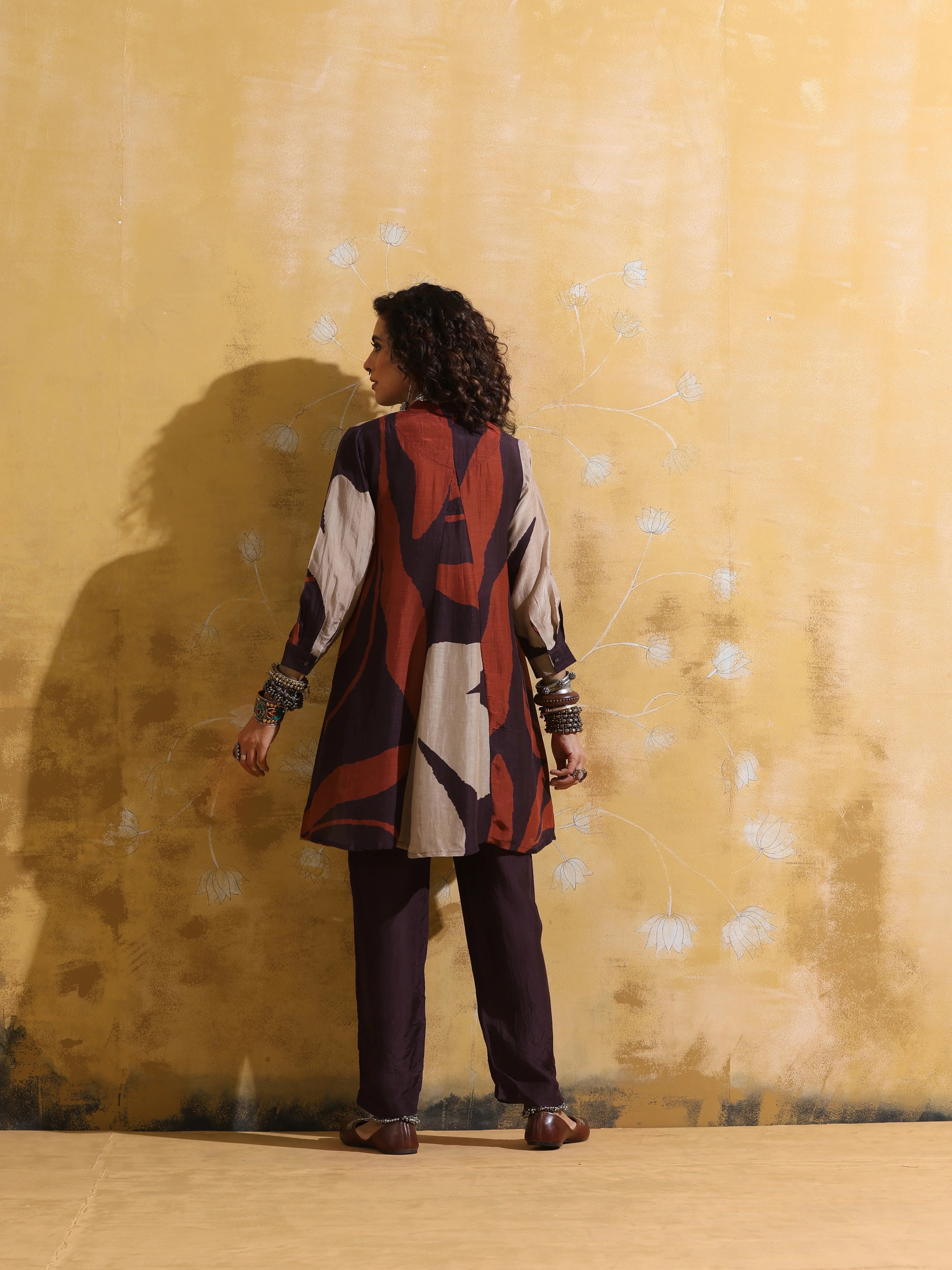 trueBrowns Cola Rust Red Floral Print Muslin Silk A-Line Co-ord Set