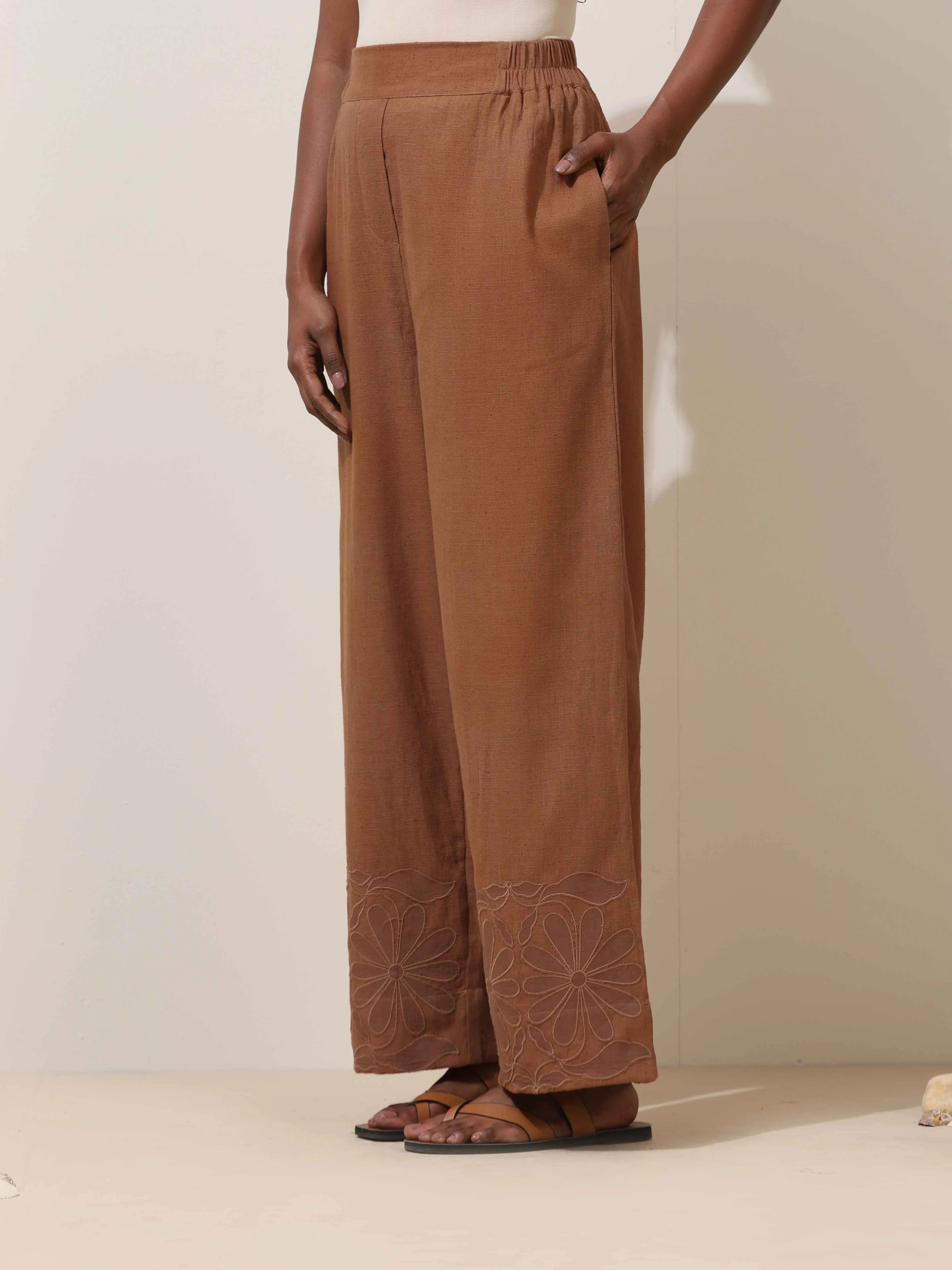 trueBrowns Oudh Brown Embroidered Natural Cotton Co-ord Set