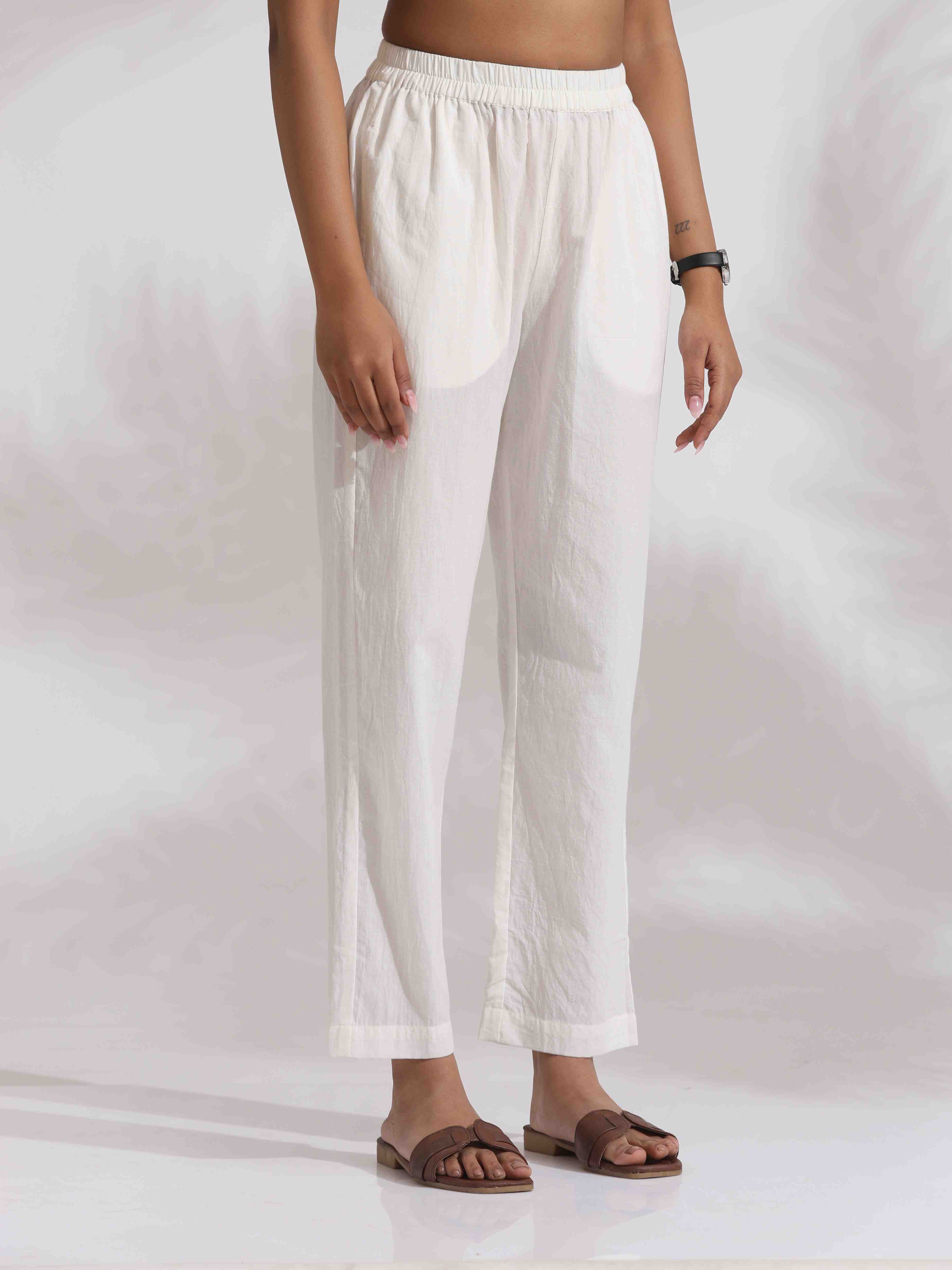 trueBrowns White Cotton Stripe Print Kurta Co-ord Set