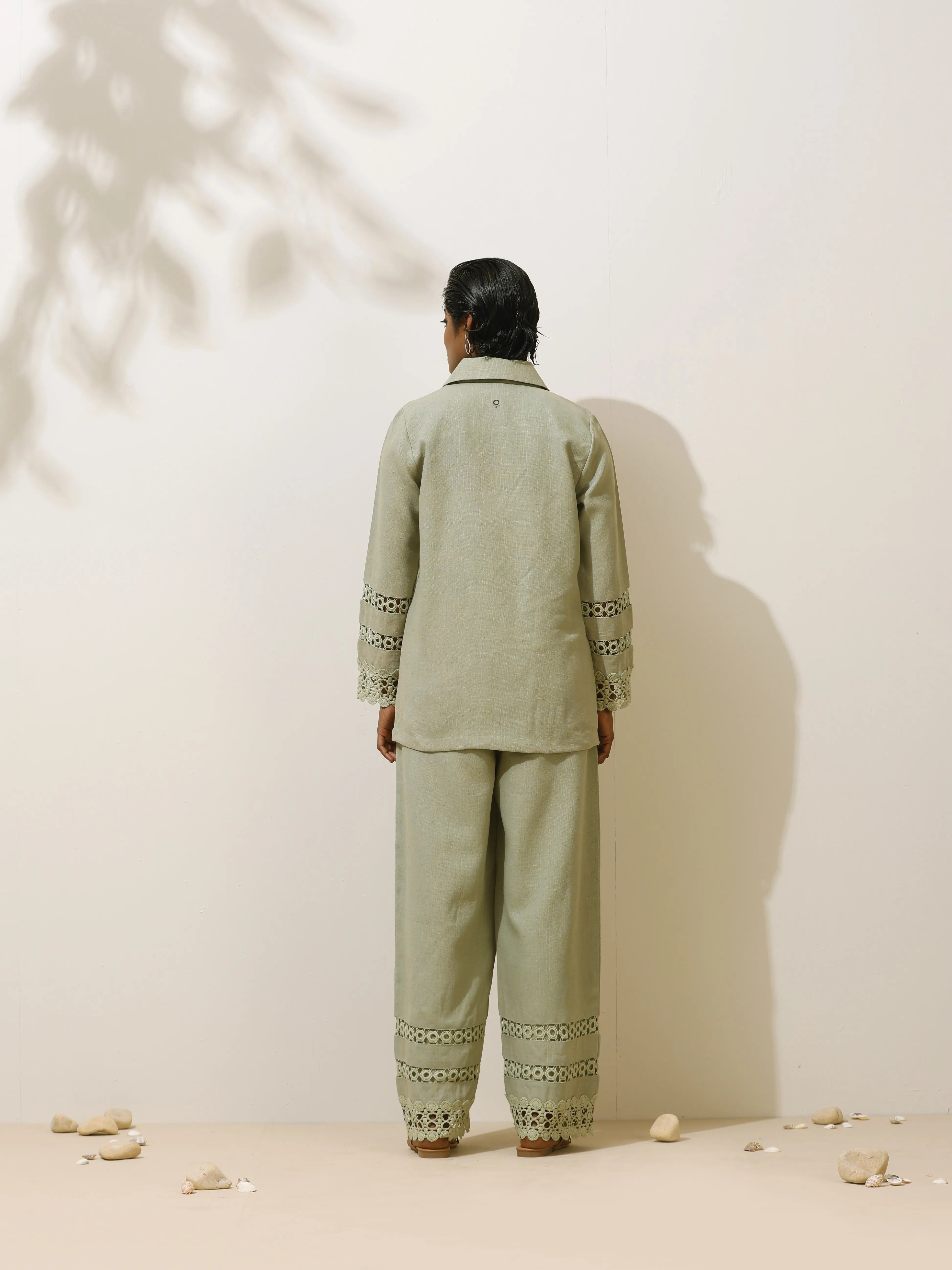 trueBrowns Matcha Green Crochet Natural Cotton Blazer Co-ord Set