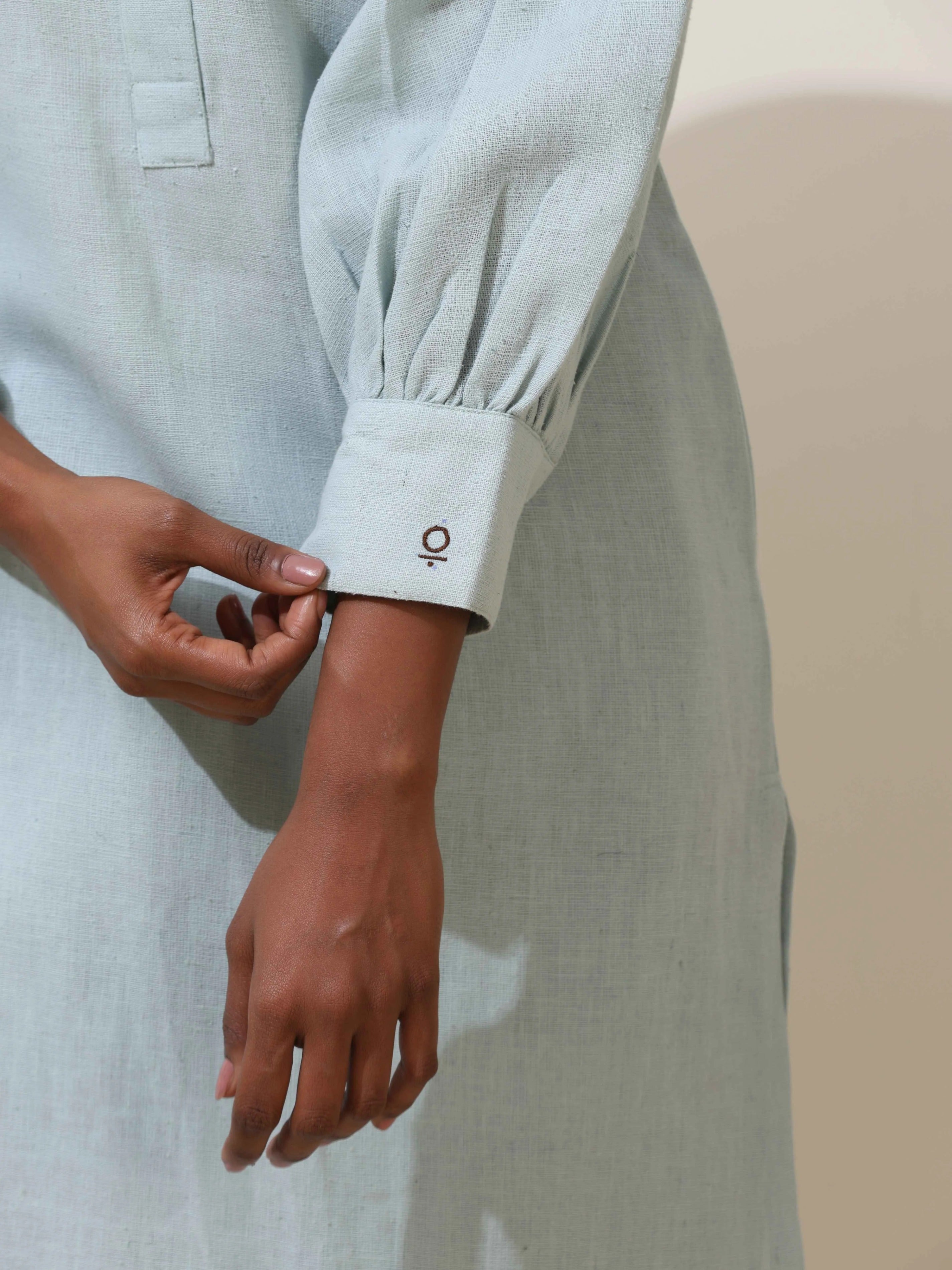 trueBrowns Nilah Blue Embroidered Natural Cotton Kurta Pant Set