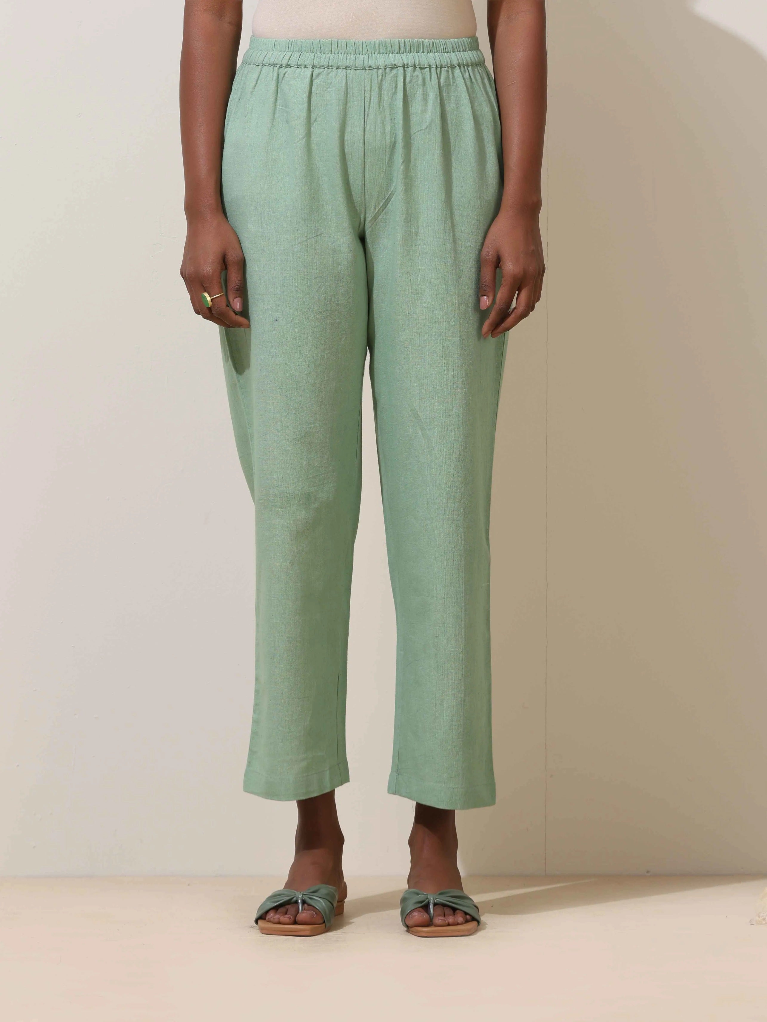 trueBrowns Mint Green Cotton Linen Kurta Co-Ord Set