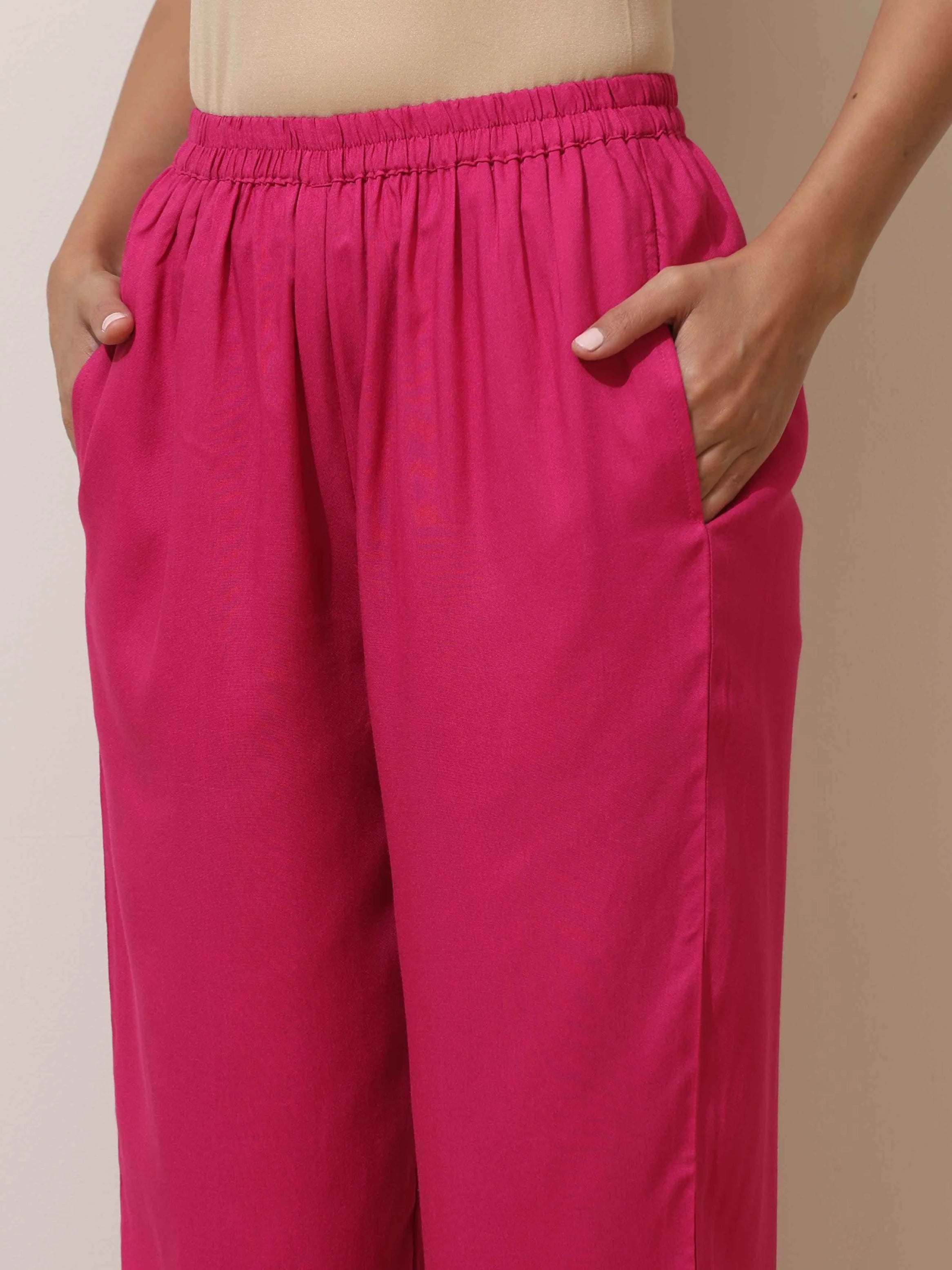 trueBrowns Pink Viscose Kurta Pant Set