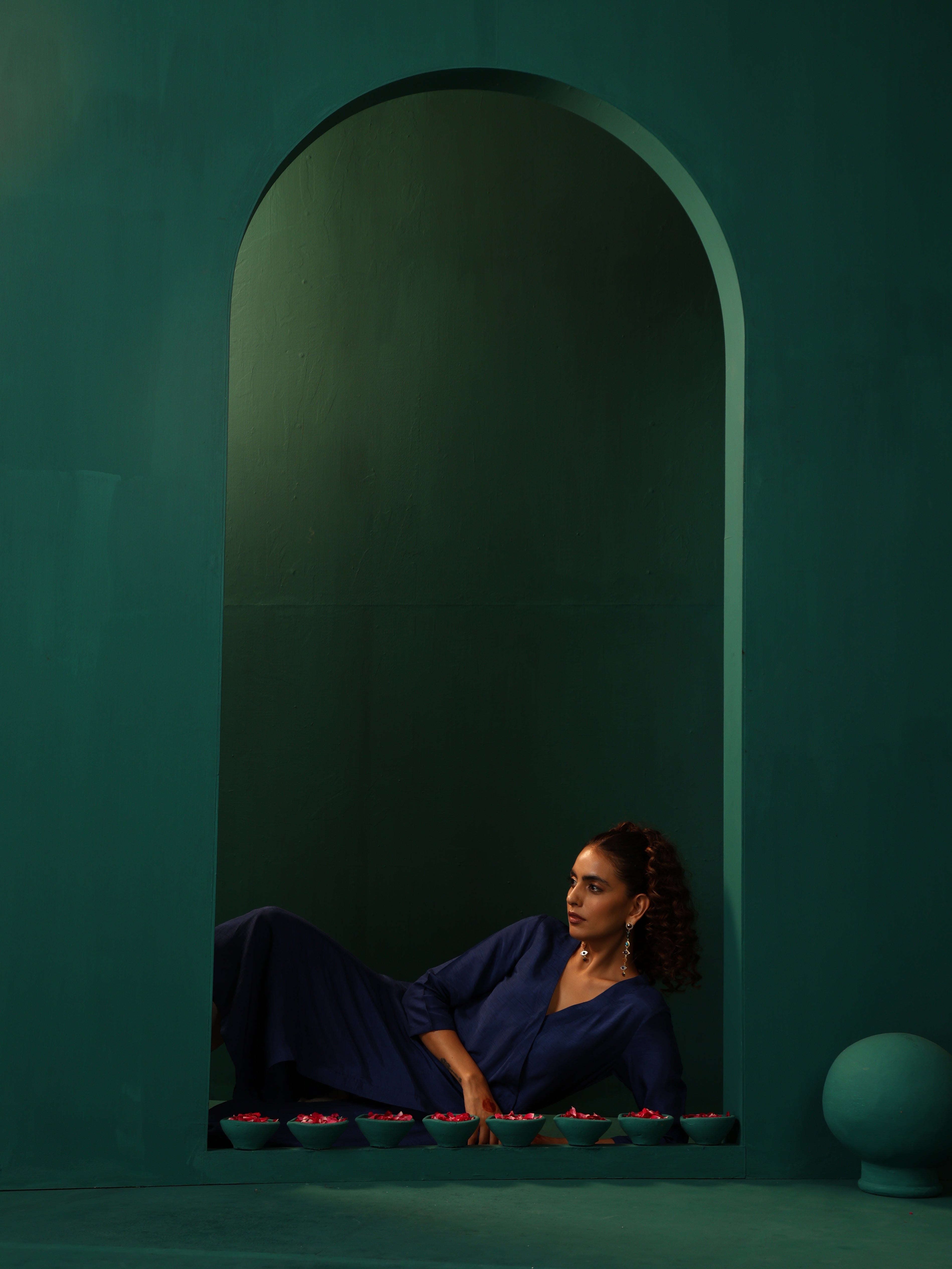 trueBrowns Blue Silk Angrakha Kurta Pant Set